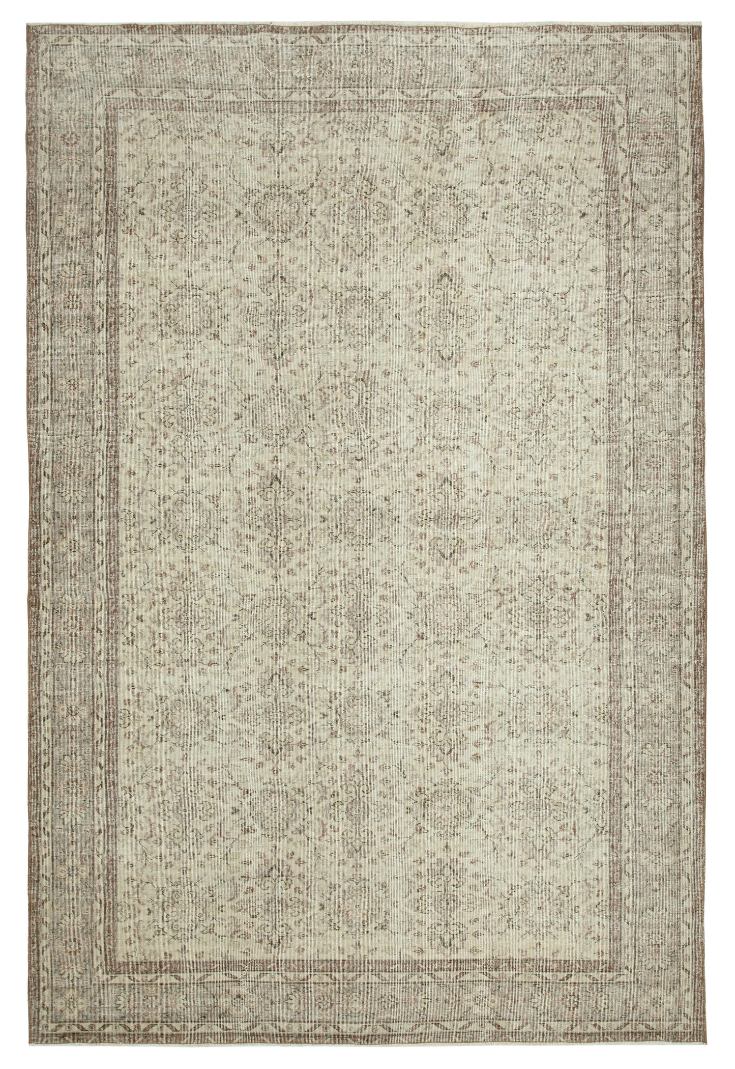 7x10 Beige Turkish Vintage Area Rug - 34136