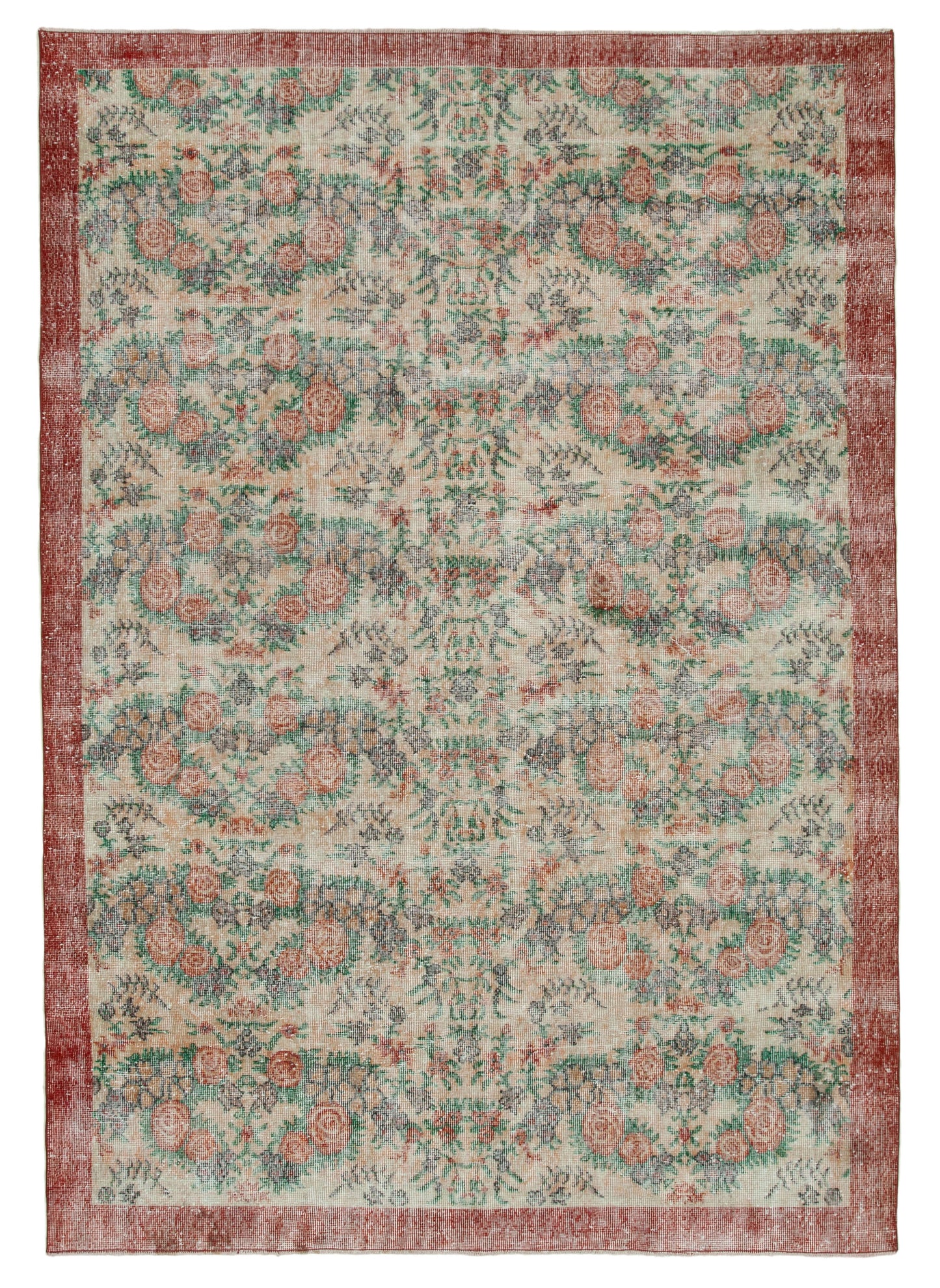 7x10 Beige Turkish Vintage Area Rug - 36366