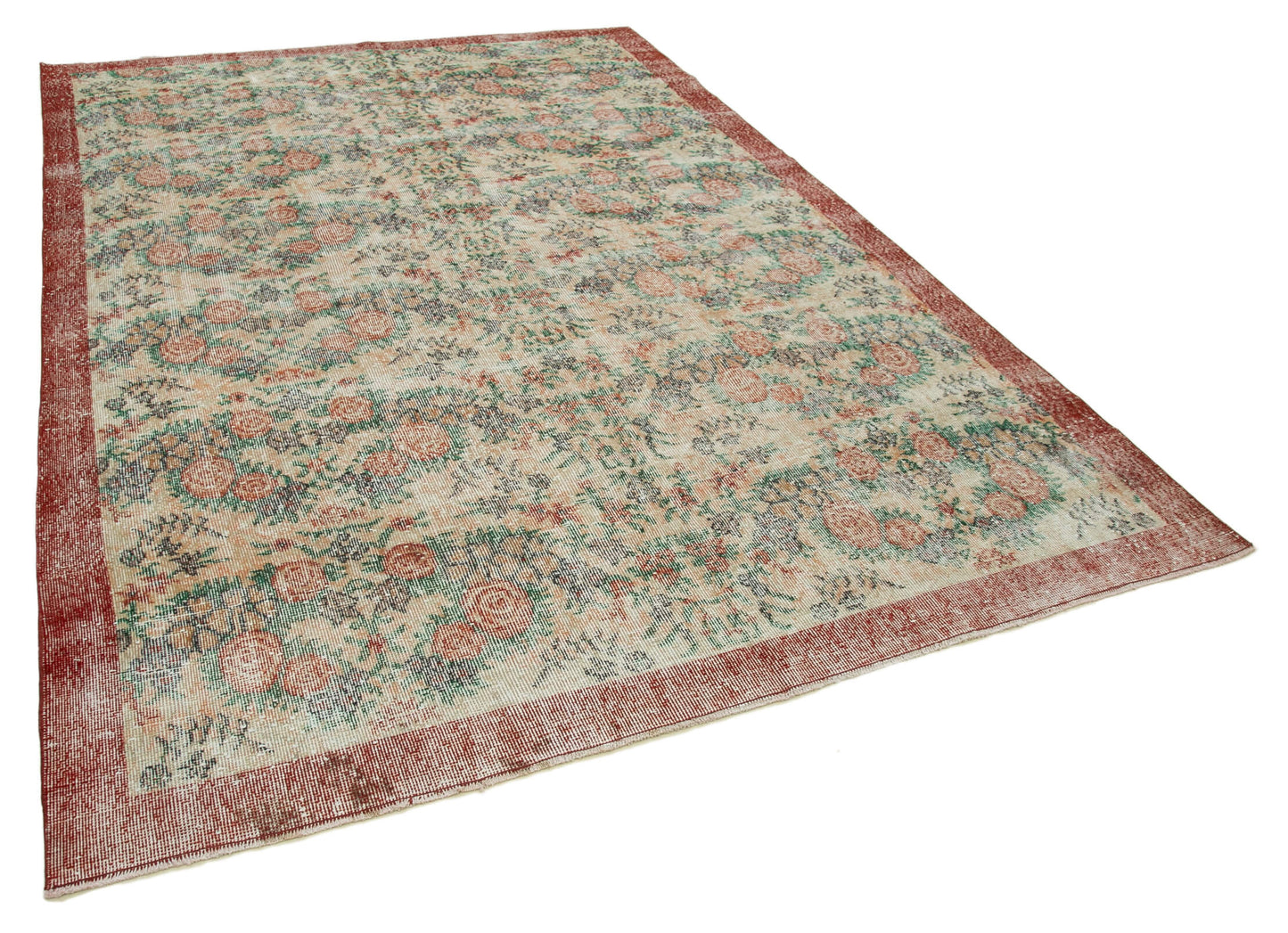 7x10 Beige Turkish Vintage Area Rug - 36366