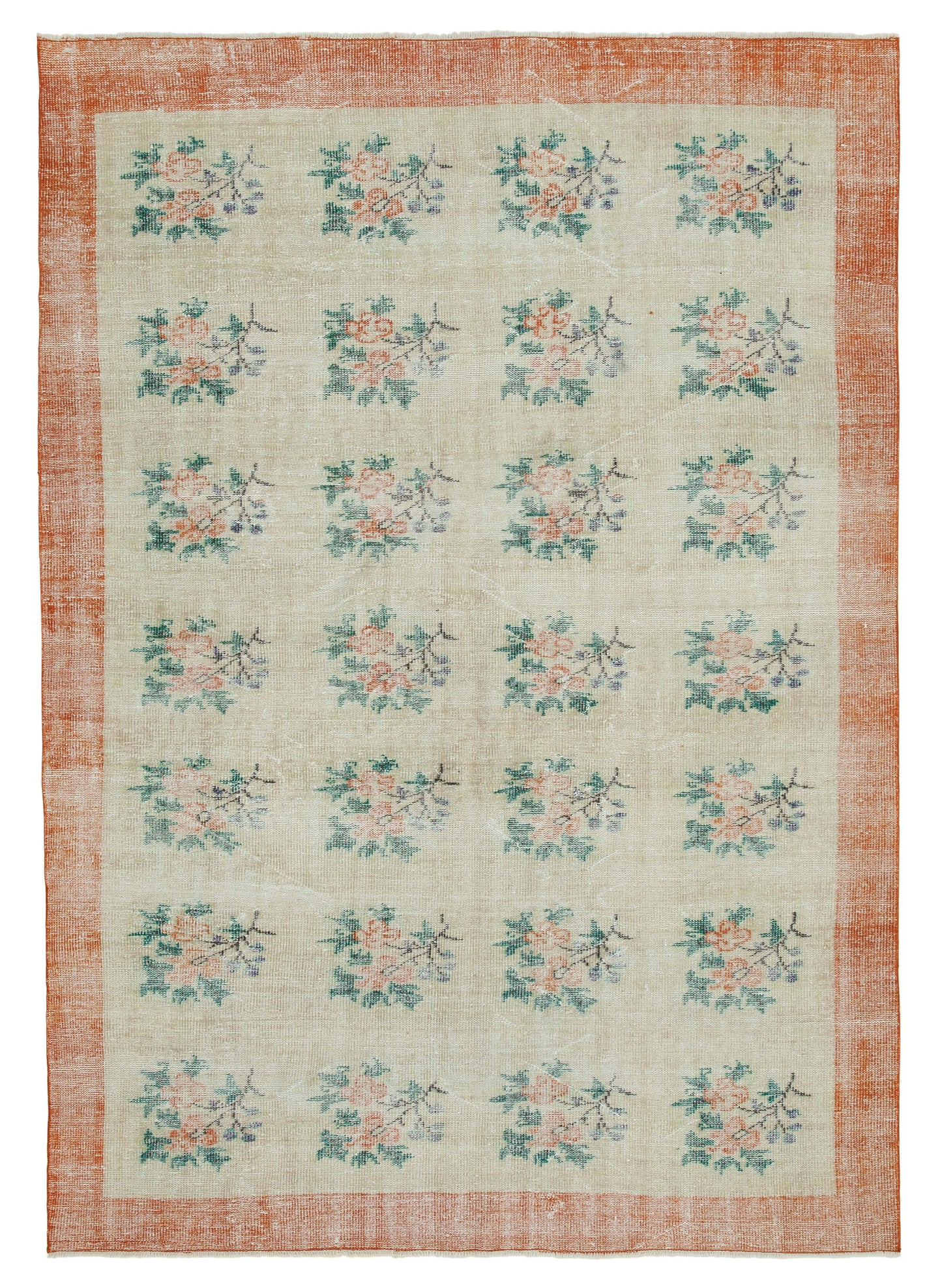 7x9 Beige Turkish Vintage Area Rug - 36537