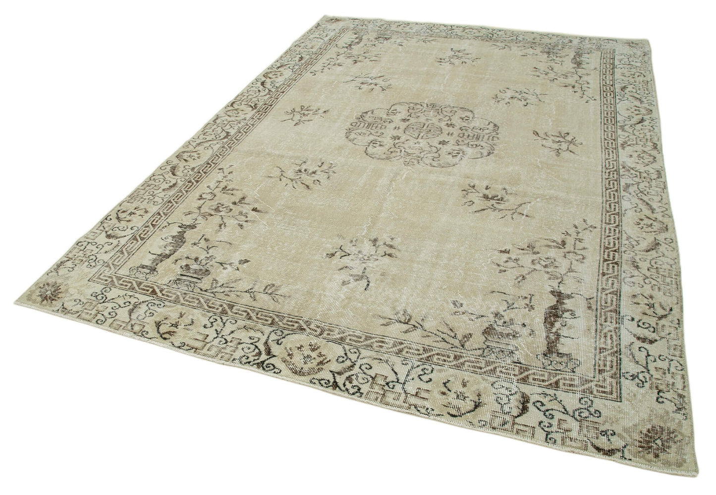 7x10 Beige Turkish Vintage Area Rug - 36576