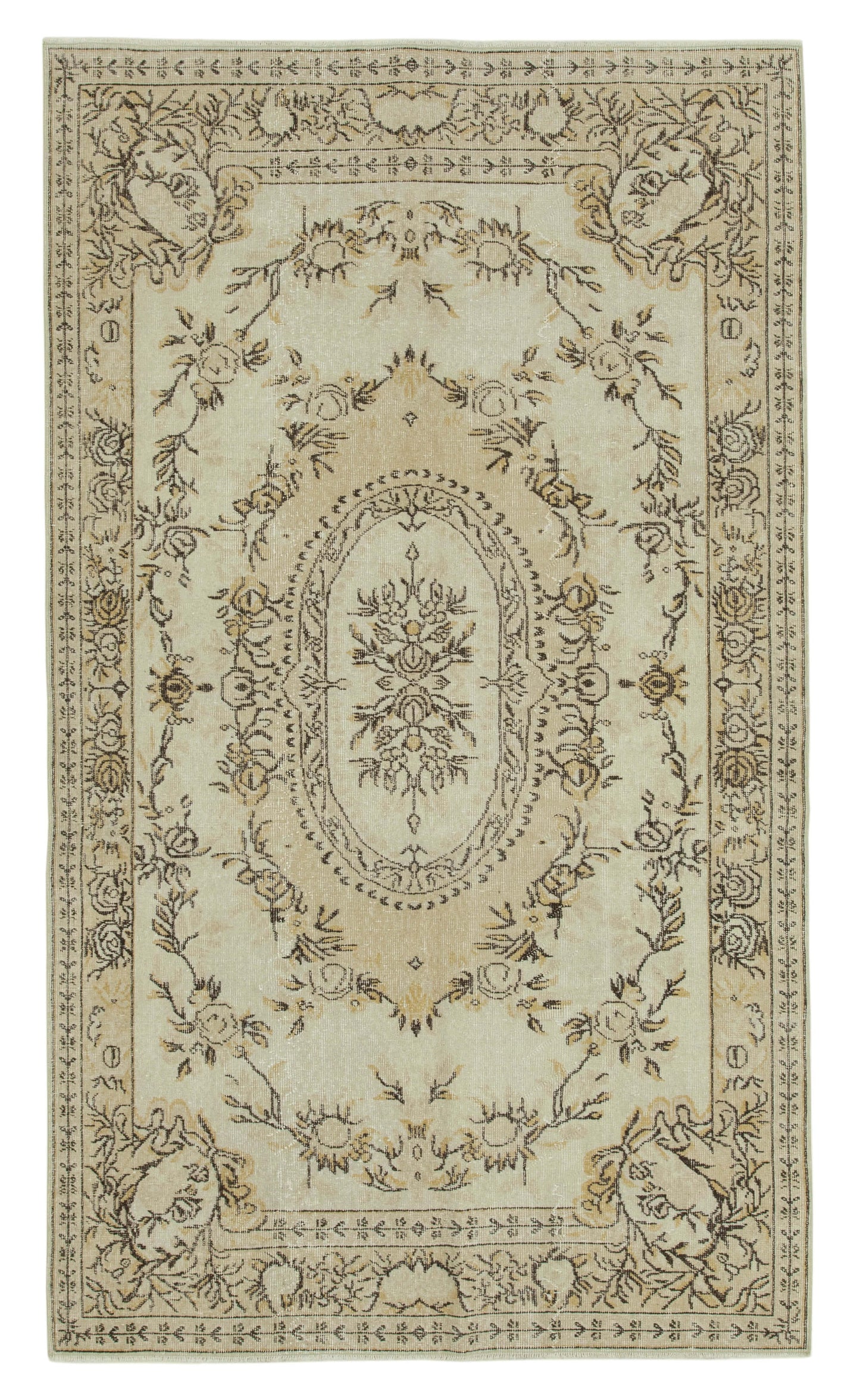 5x9 Beige Turkish Vintage Area Rug - 36579