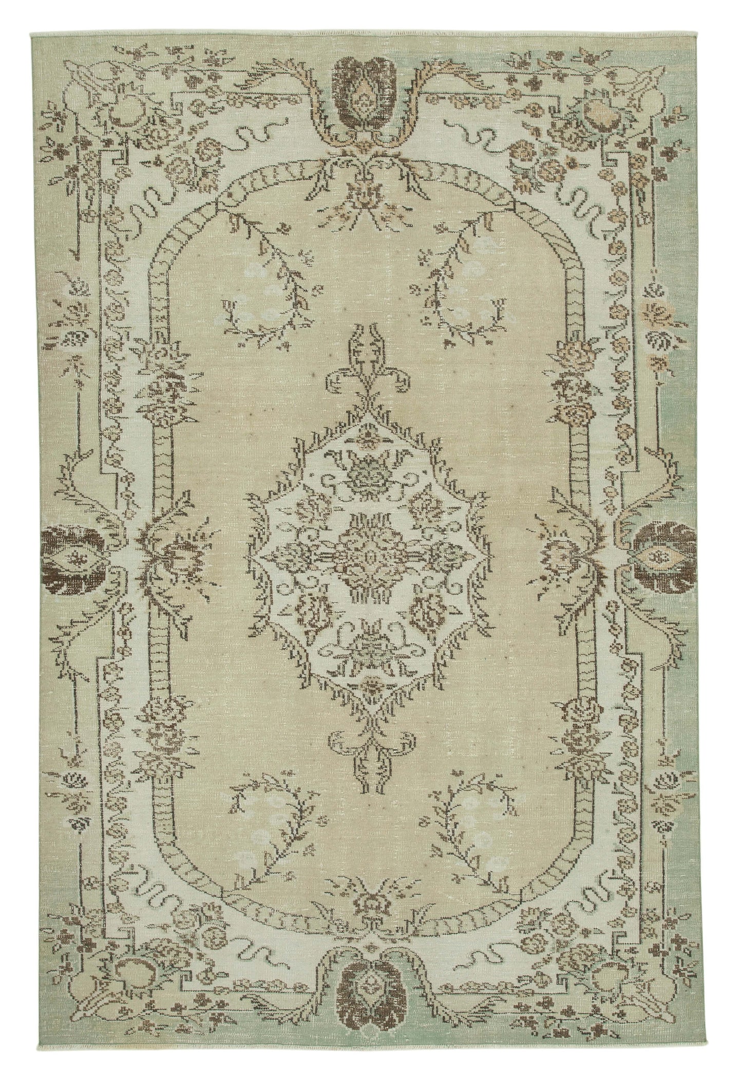 6x10 Beige Turkish Vintage Area Rug - 36588