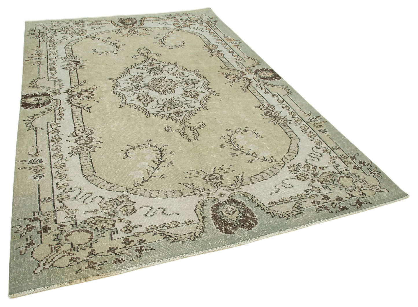 6x10 Beige Turkish Vintage Area Rug - 36588