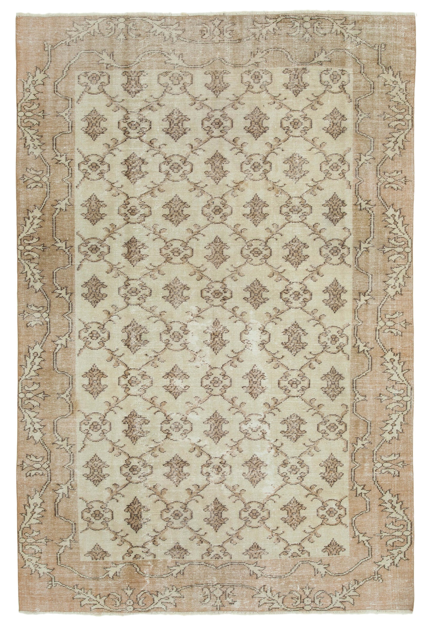 7x10 Beige Turkish Vintage Area Rug - 36628