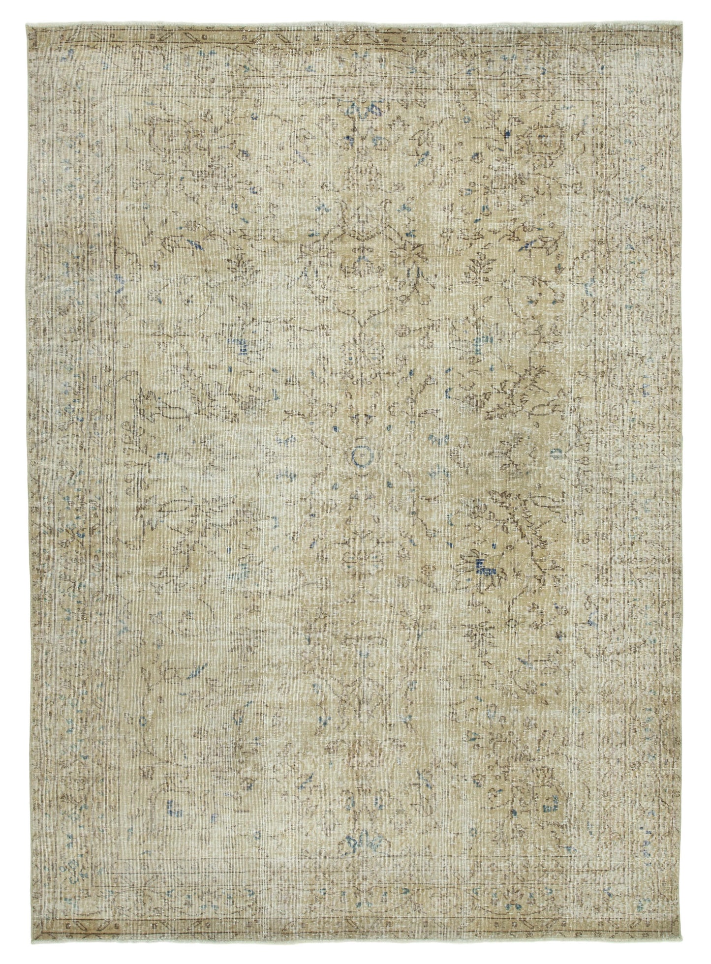 7x9 Beige Turkish Vintage Area Rug - 36632