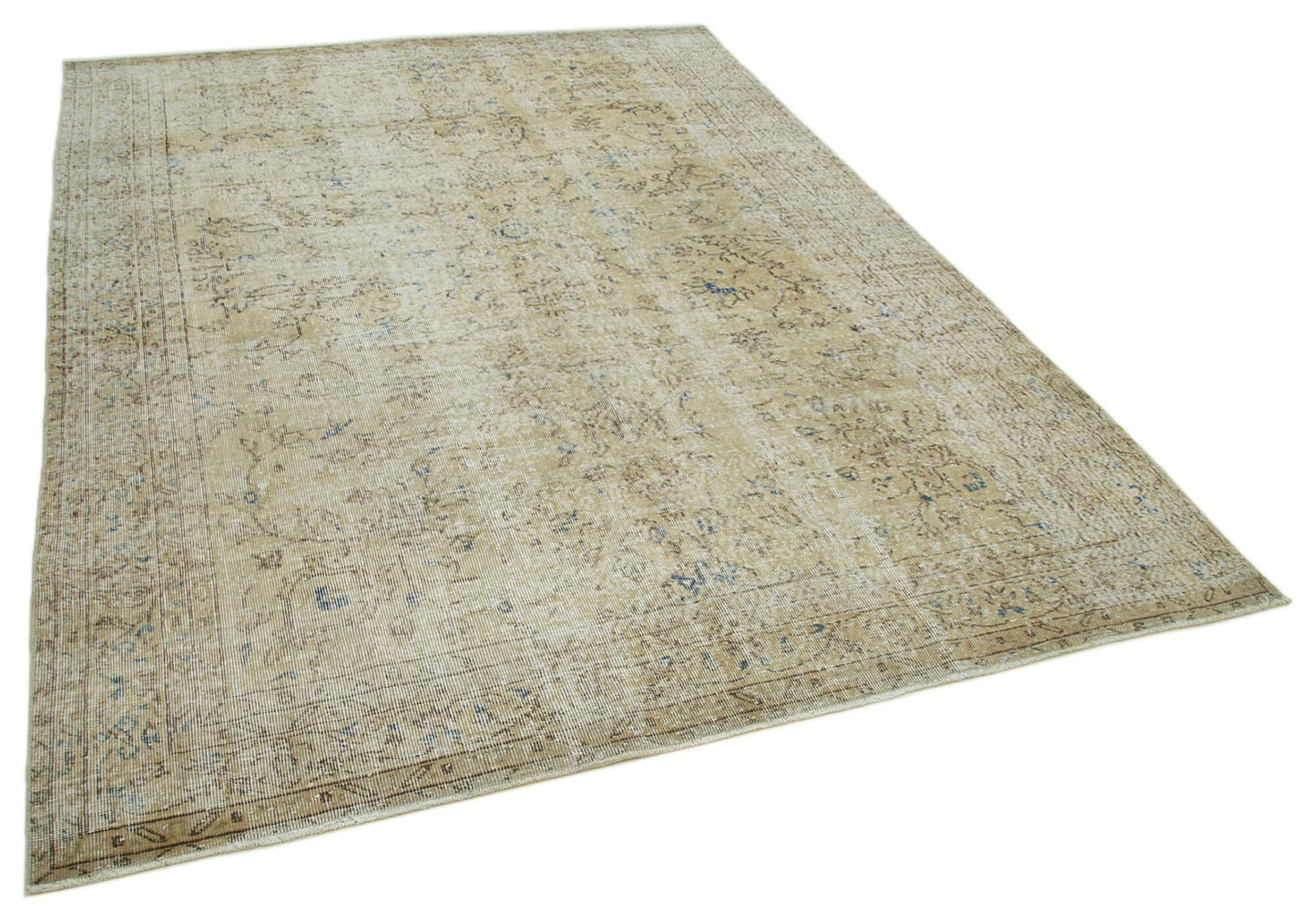 7x9 Beige Turkish Vintage Area Rug - 36632