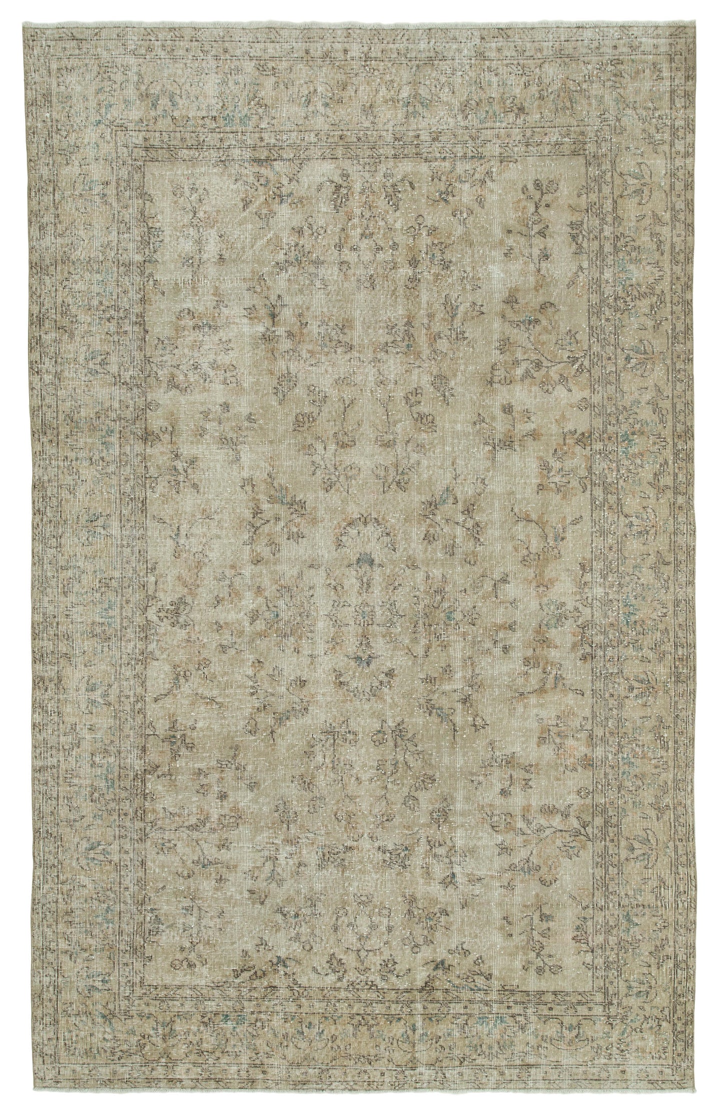 7x10 Beige Turkish Vintage Area Rug - 36636