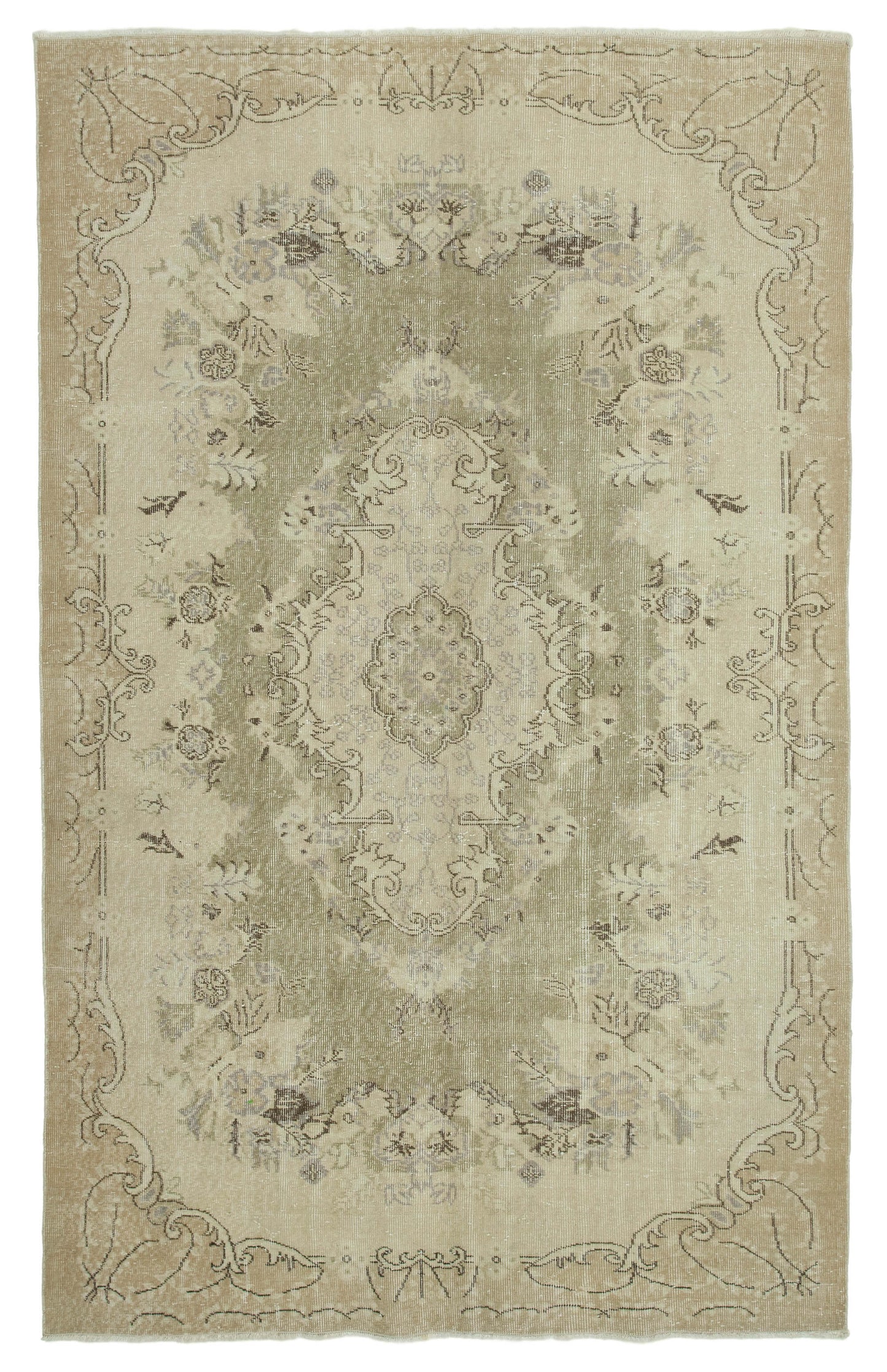 6x10 Beige Turkish Vintage Area Rug - 36698