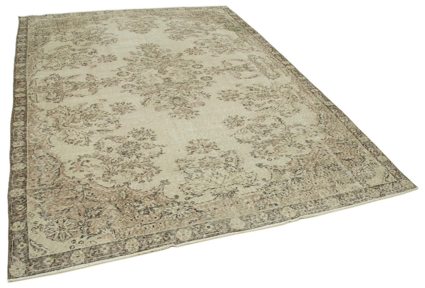 7x9 Beige Turkish Vintage Area Rug - 36713