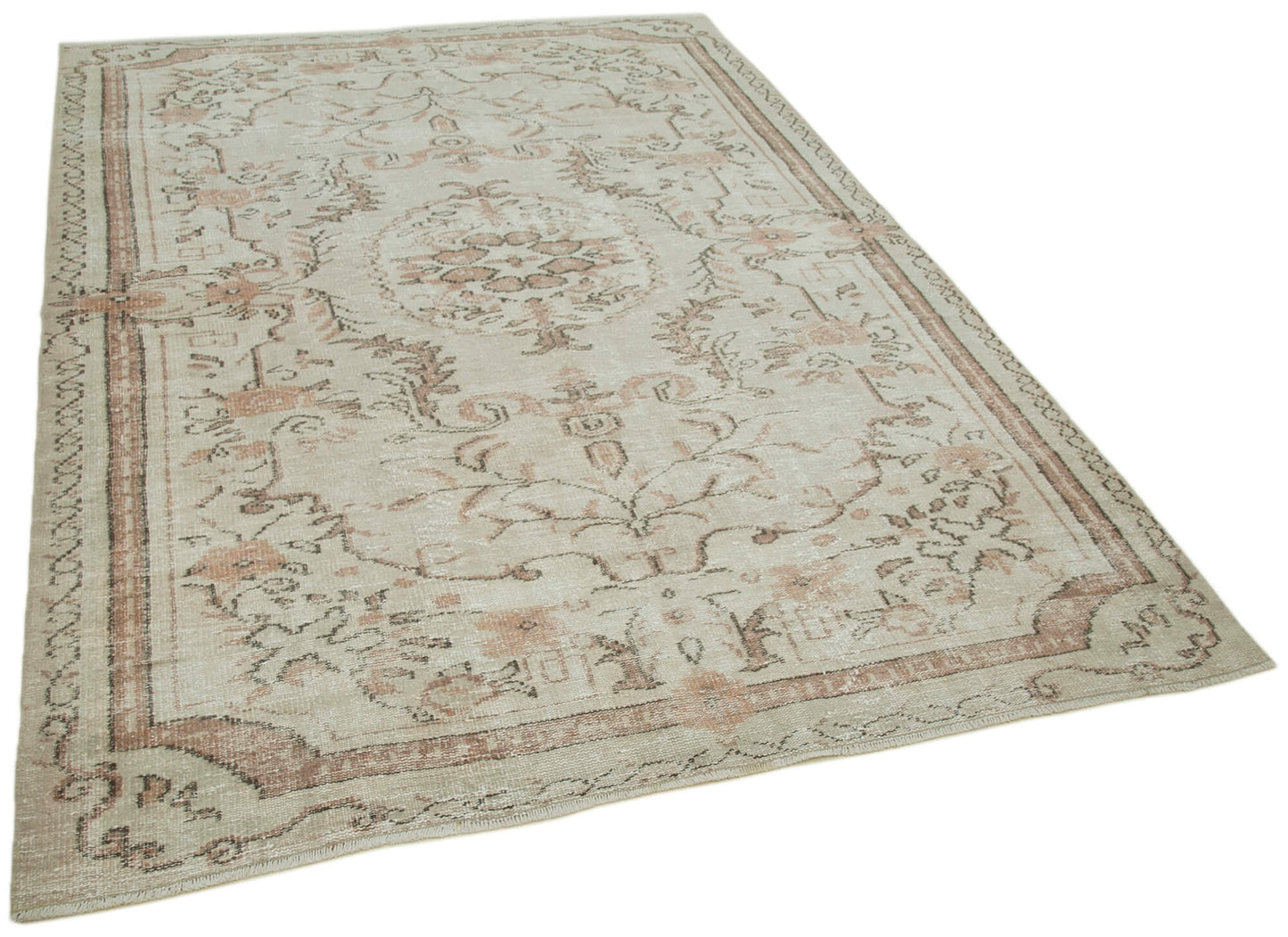 6x8 Beige Turkish Vintage Area Rug - 36734