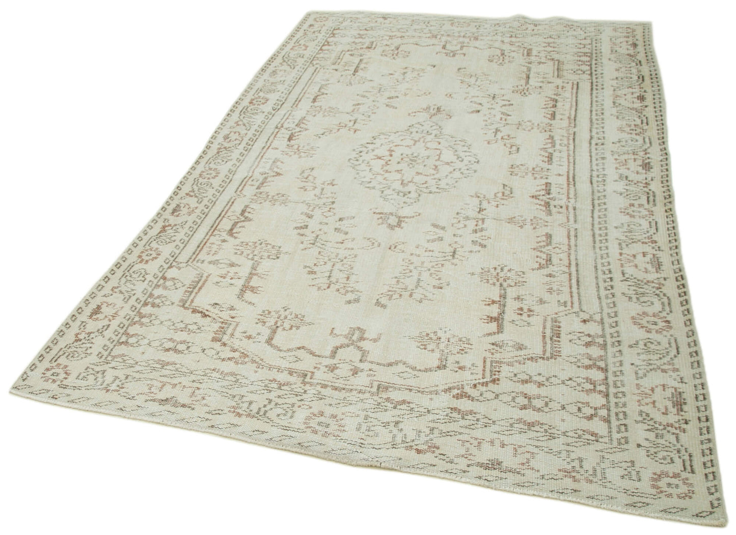5x9 Beige Turkish Vintage Area Rug - 36749