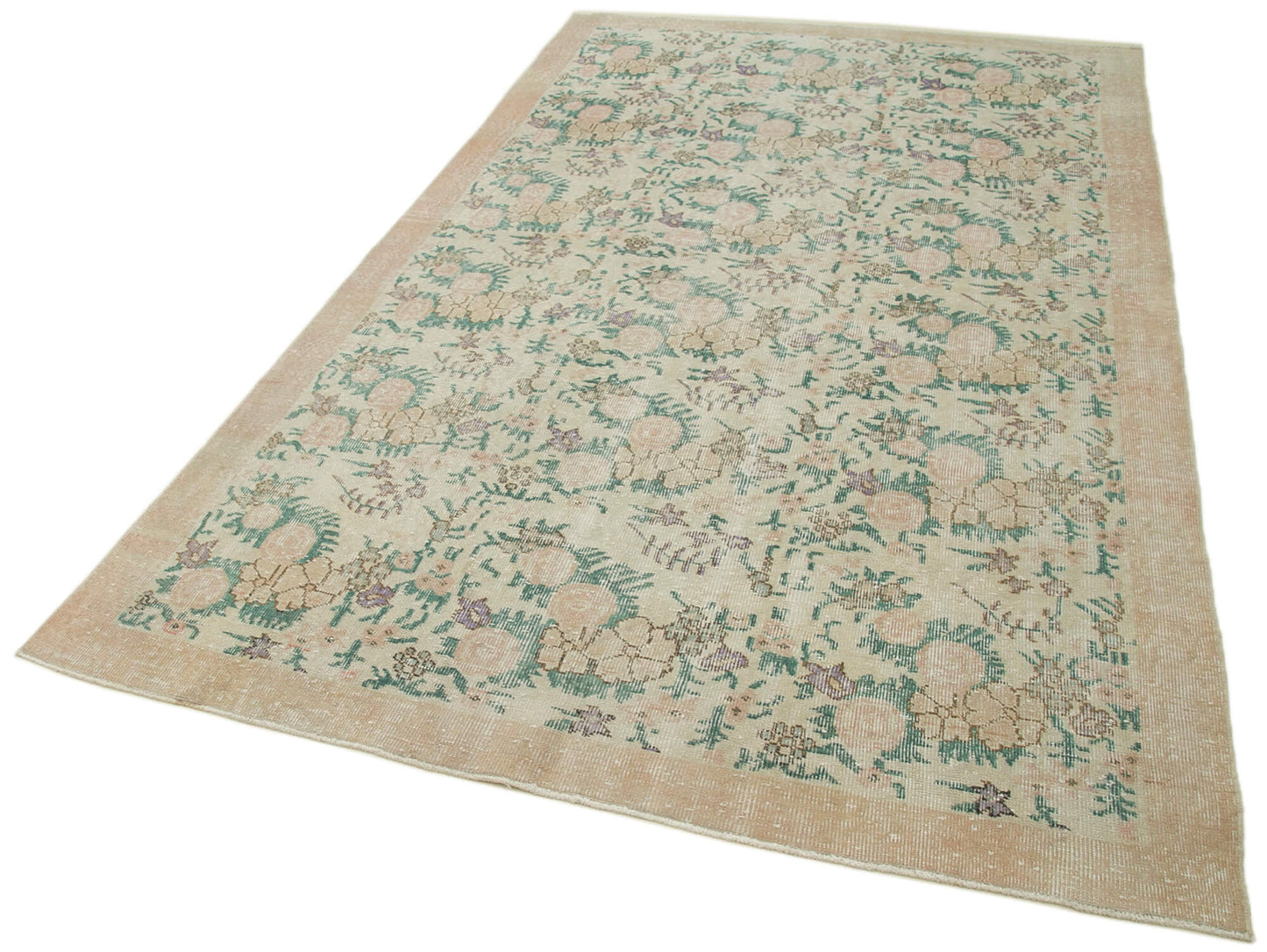 5x9 Beige Turkish Vintage Area Rug - 36753