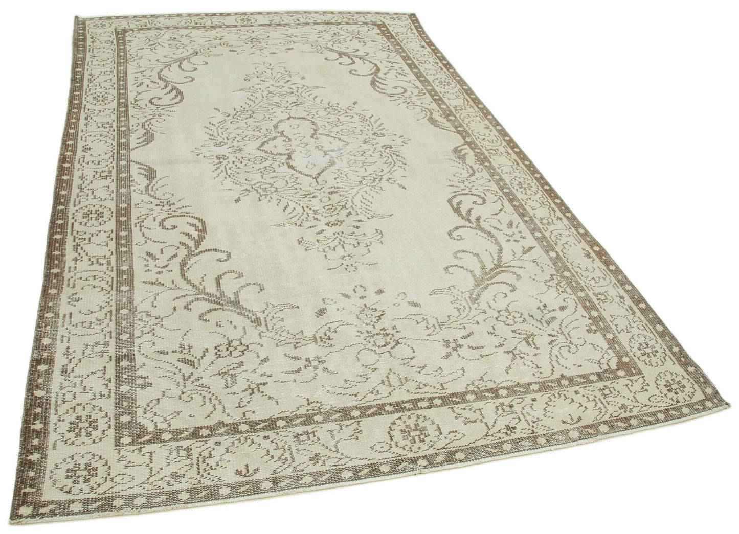 6x9 Beige Turkish Vintage Area Rug - 36755