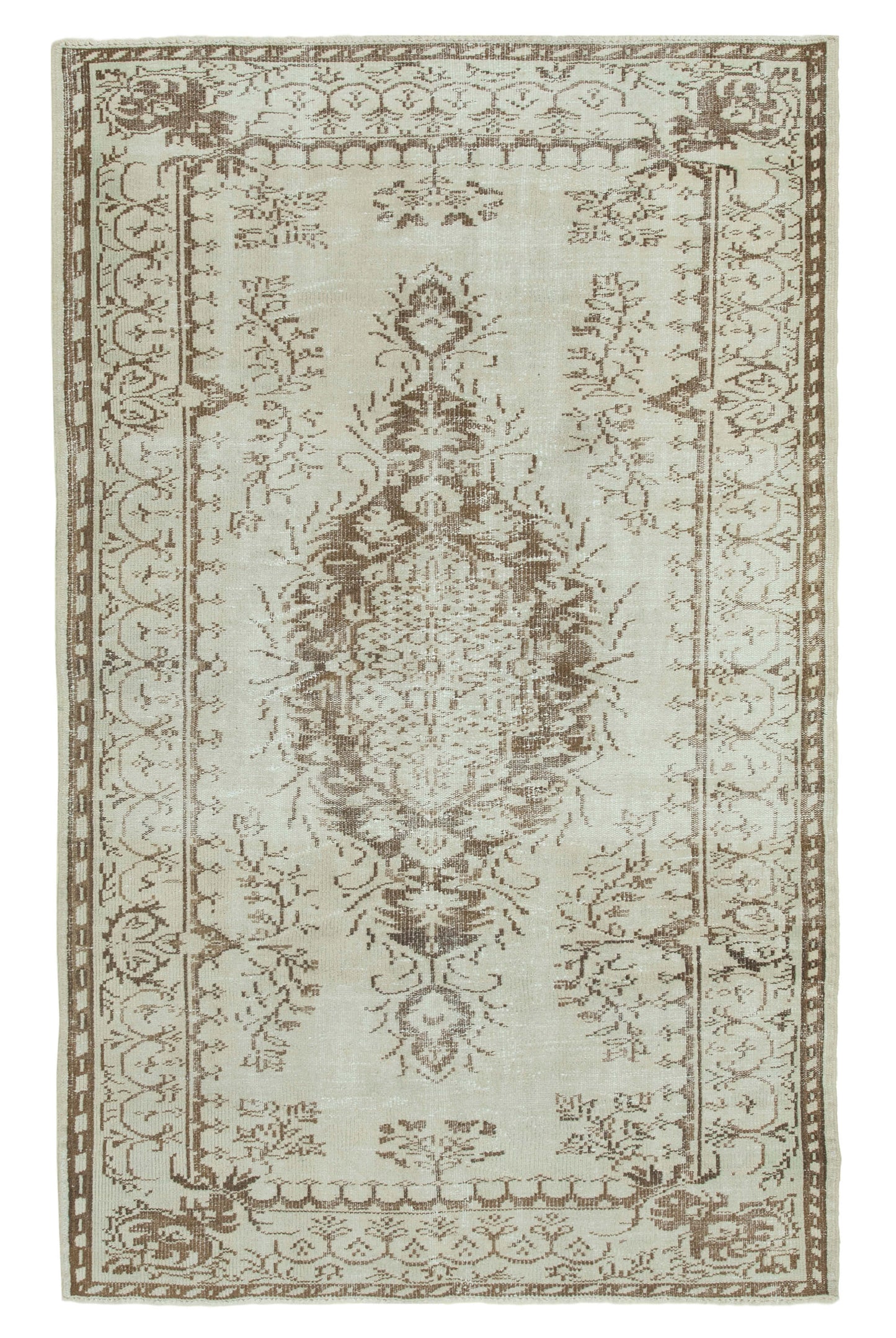 5x8 Beige Turkish Vintage Area Rug - 36760
