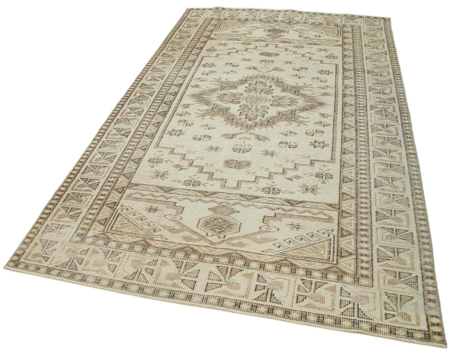5x9 Beige Turkish Vintage Area Rug - 36761