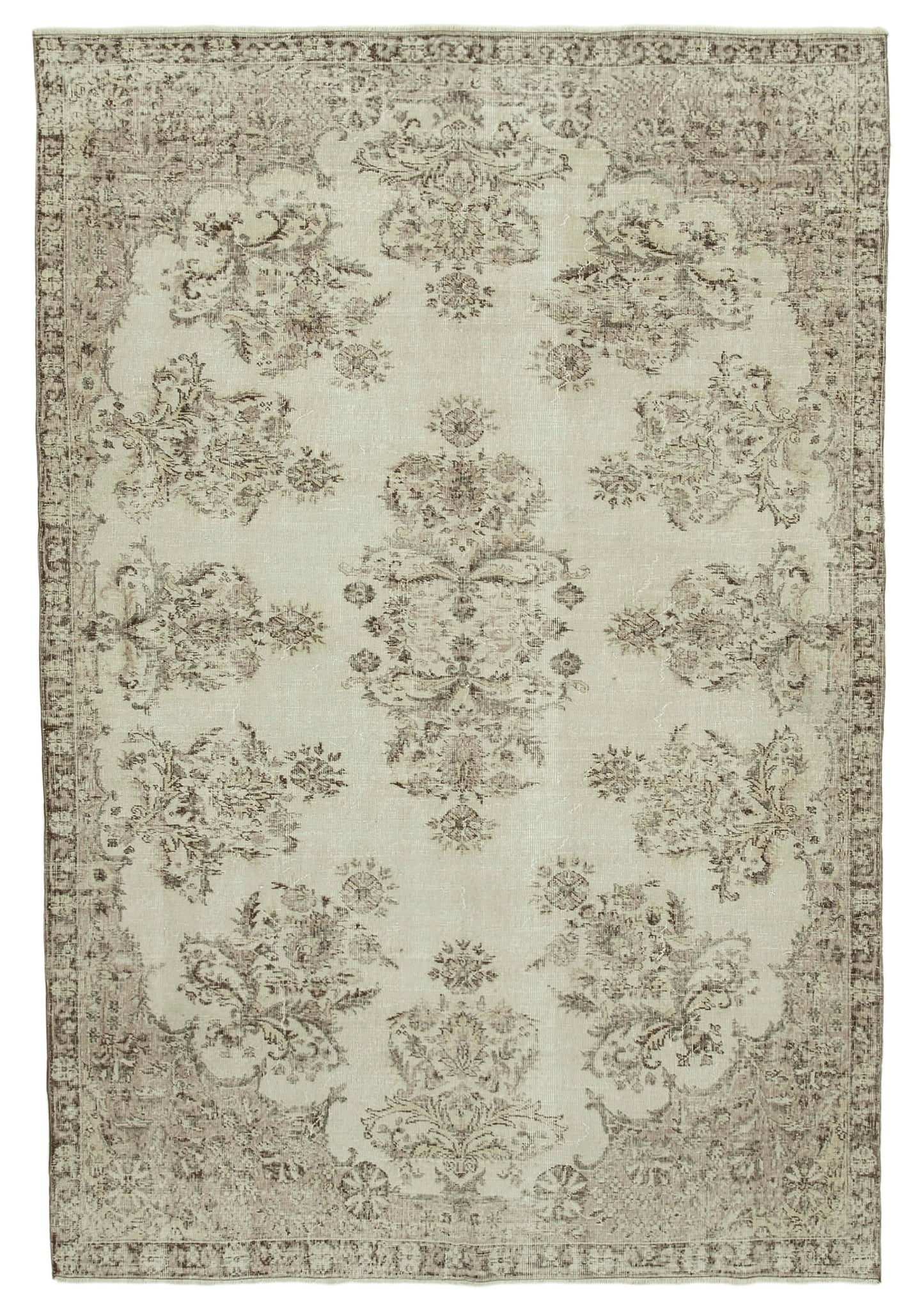 7x10 Beige Turkish Vintage Area Rug - 36768