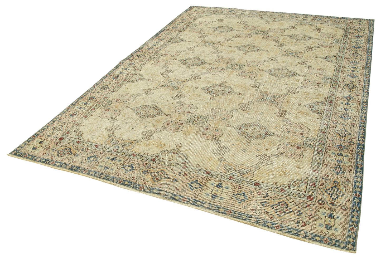 7x9 Beige Turkish Vintage Area Rug - 37898