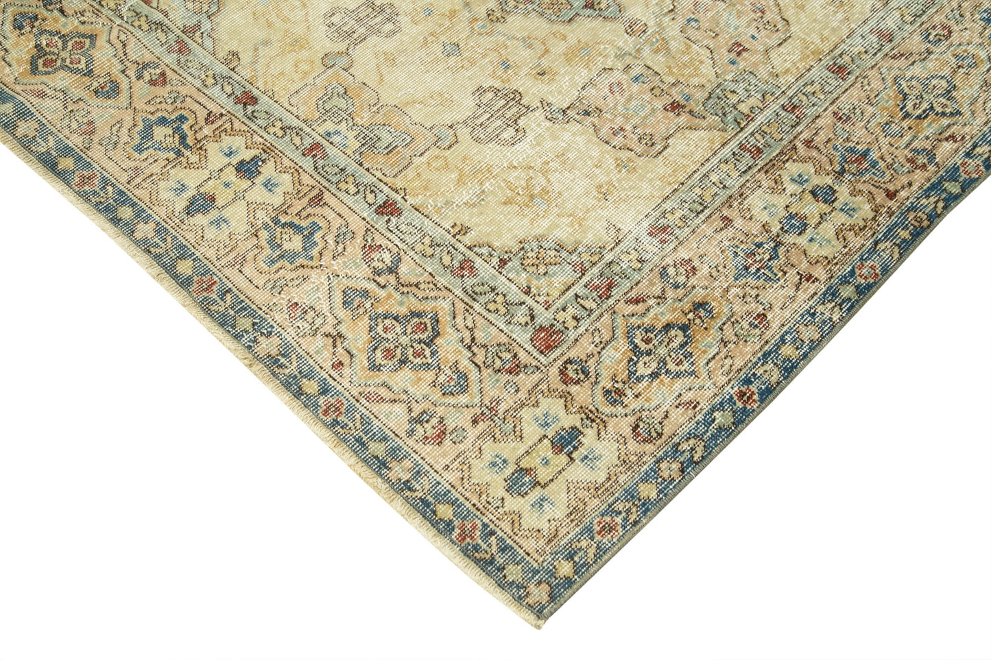 7x9 Beige Turkish Vintage Area Rug - 37898