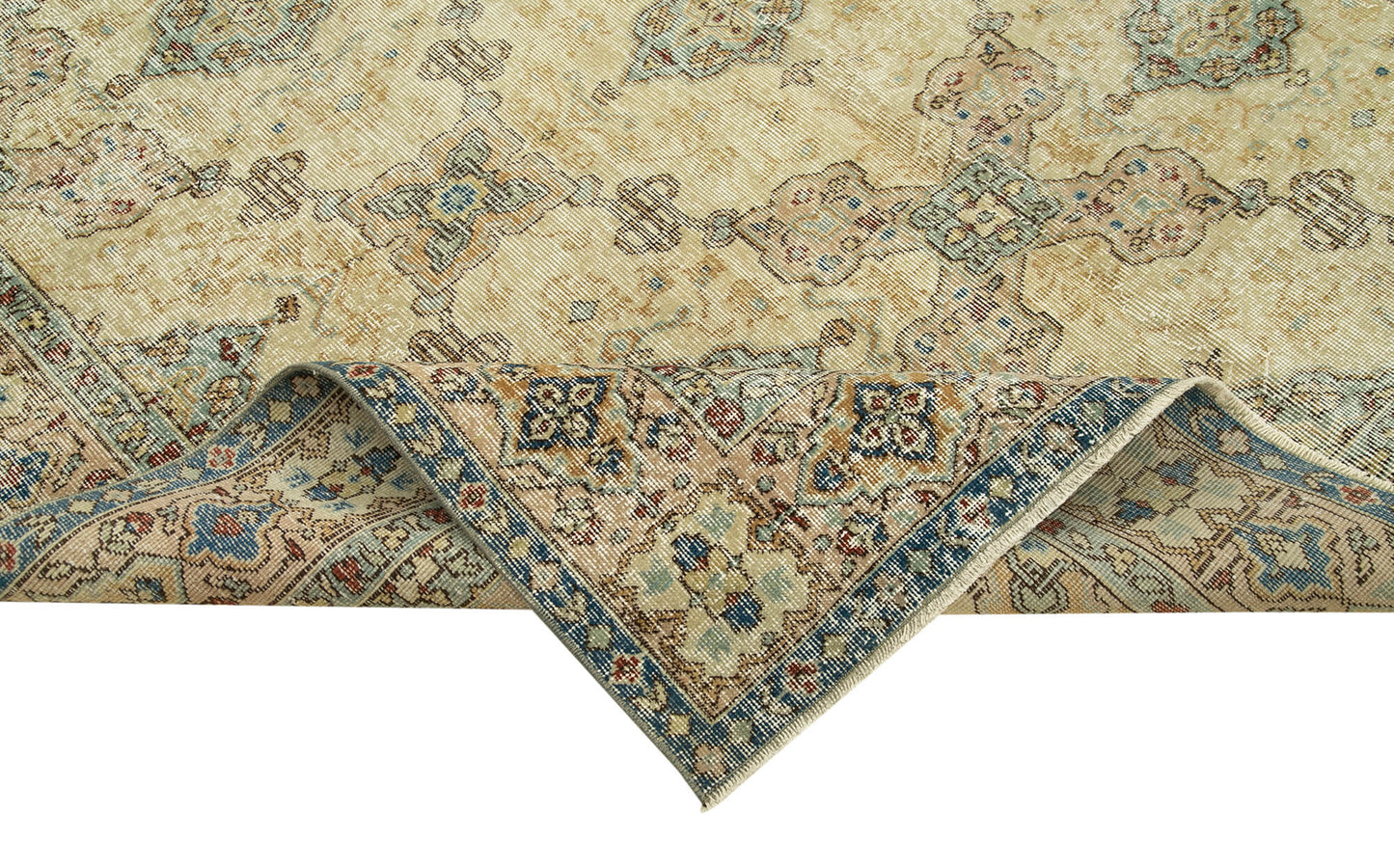 7x9 Beige Turkish Vintage Area Rug - 37898