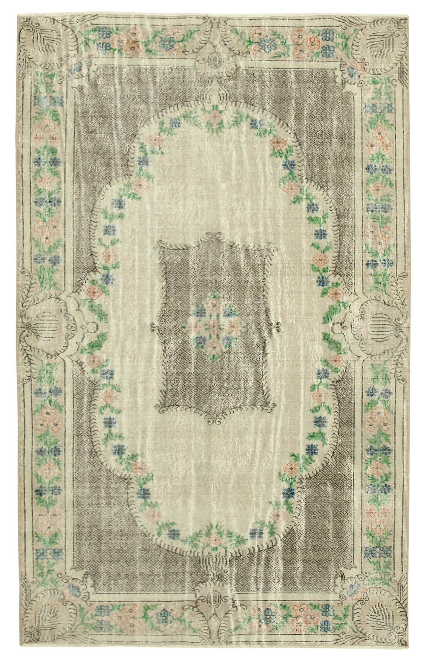 5x9 Beige Turkish Vintage Area Rug - 37910