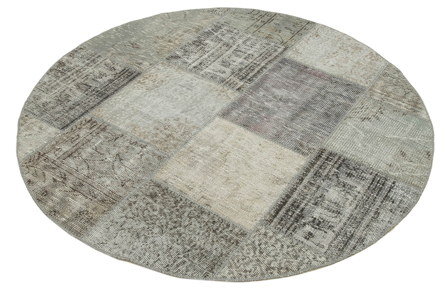 5x5 Grey Round Patchwork Rug - 38695