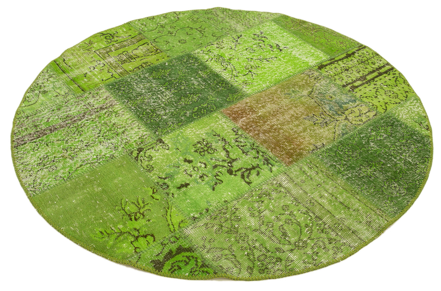 5x5 Green Round Patchwork Rug - 38699