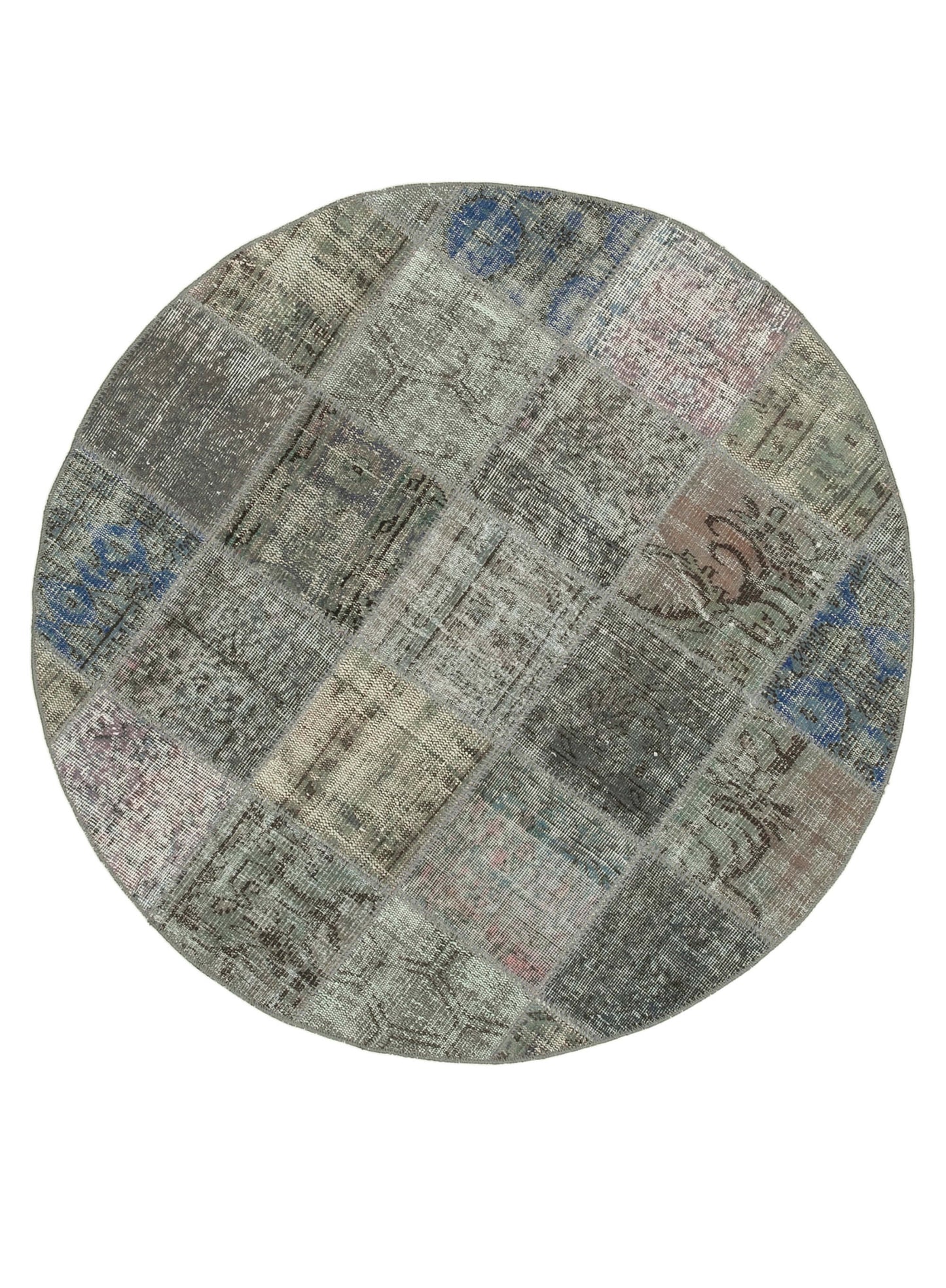 5x5 Grey Round Patchwork Rug - 38704