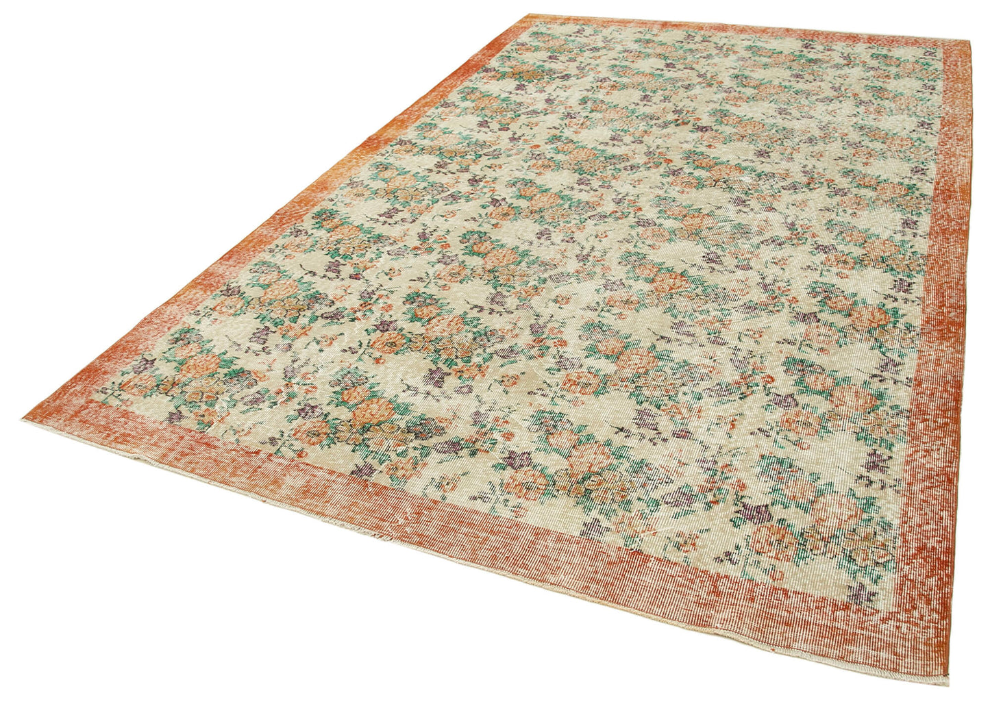 7x10 Beige Turkish Vintage Area Rug - 38751