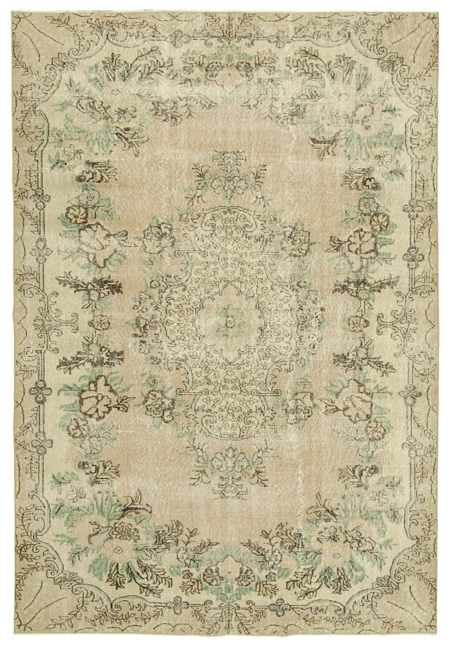 7x10 Beige Turkish Vintage Area Rug - 38790