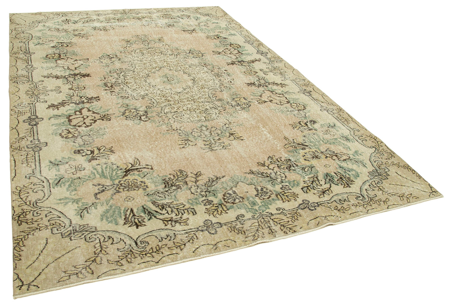 7x10 Beige Turkish Vintage Area Rug - 38790