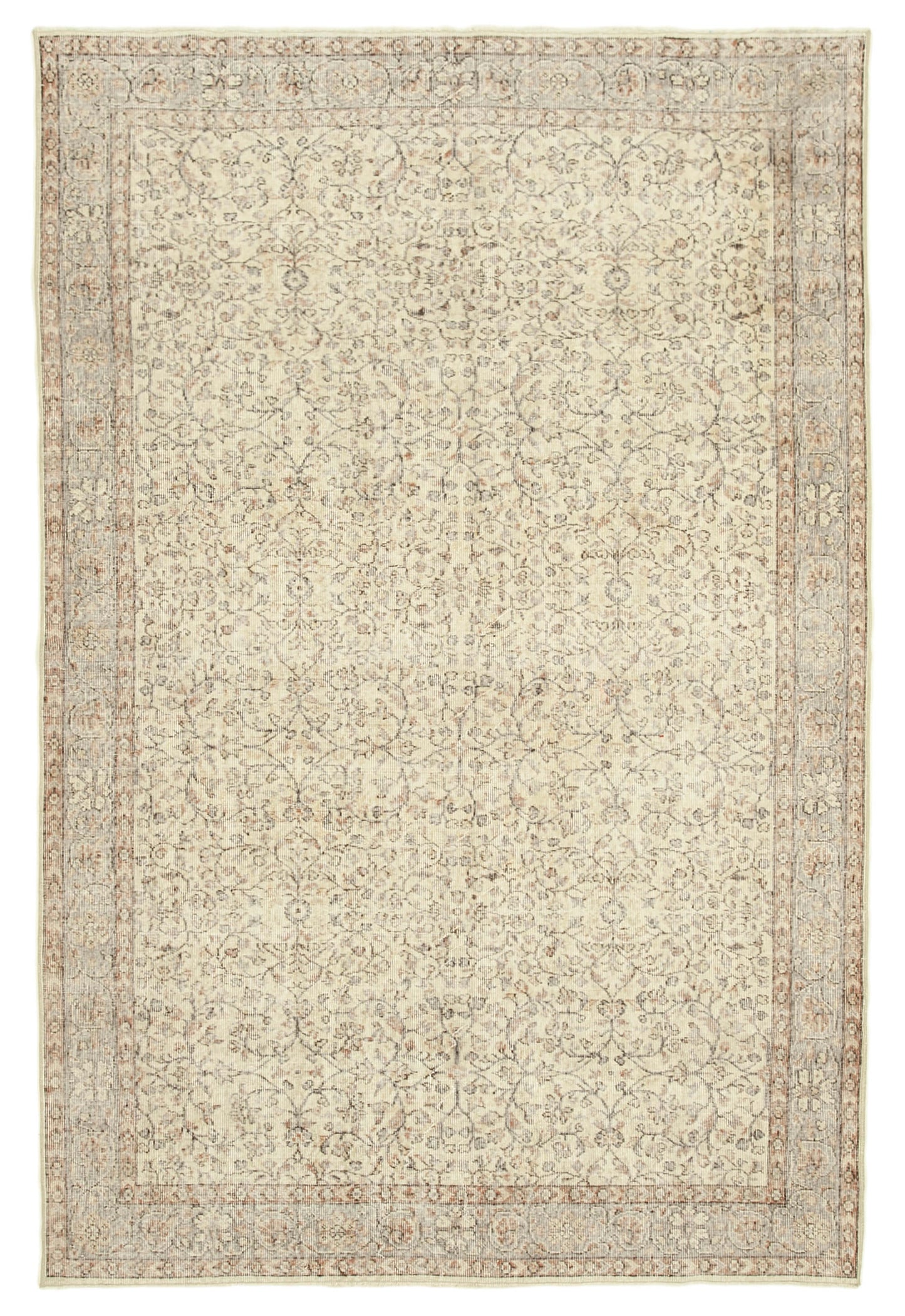 7x10 Beige Turkish Vintage Area Rug - 38843