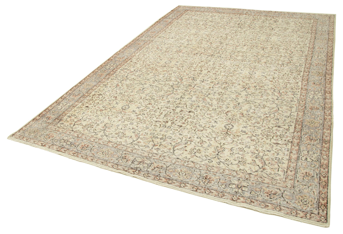 7x10 Beige Turkish Vintage Area Rug - 38843