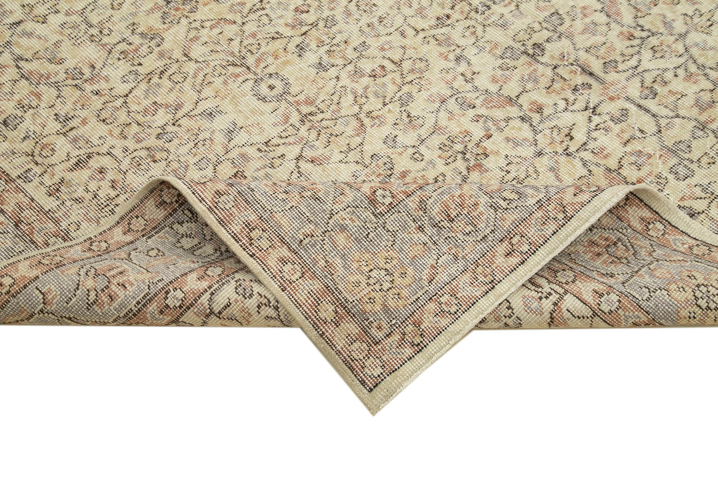 7x10 Beige Turkish Vintage Area Rug - 38843