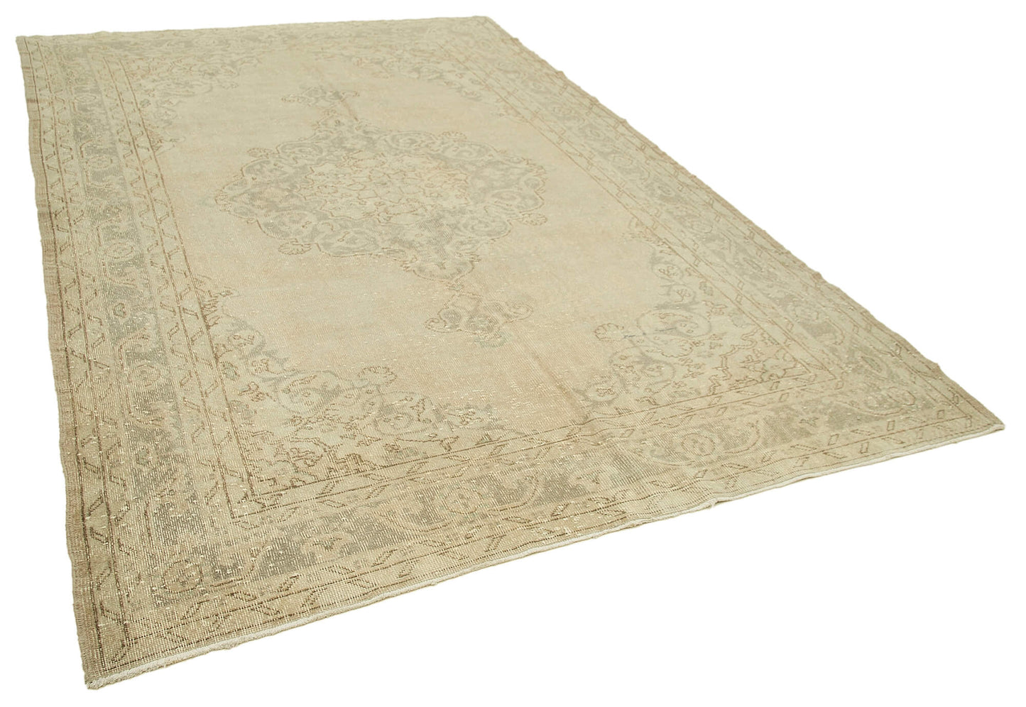 7x10 Beige Turkish Vintage Area Rug - 38844
