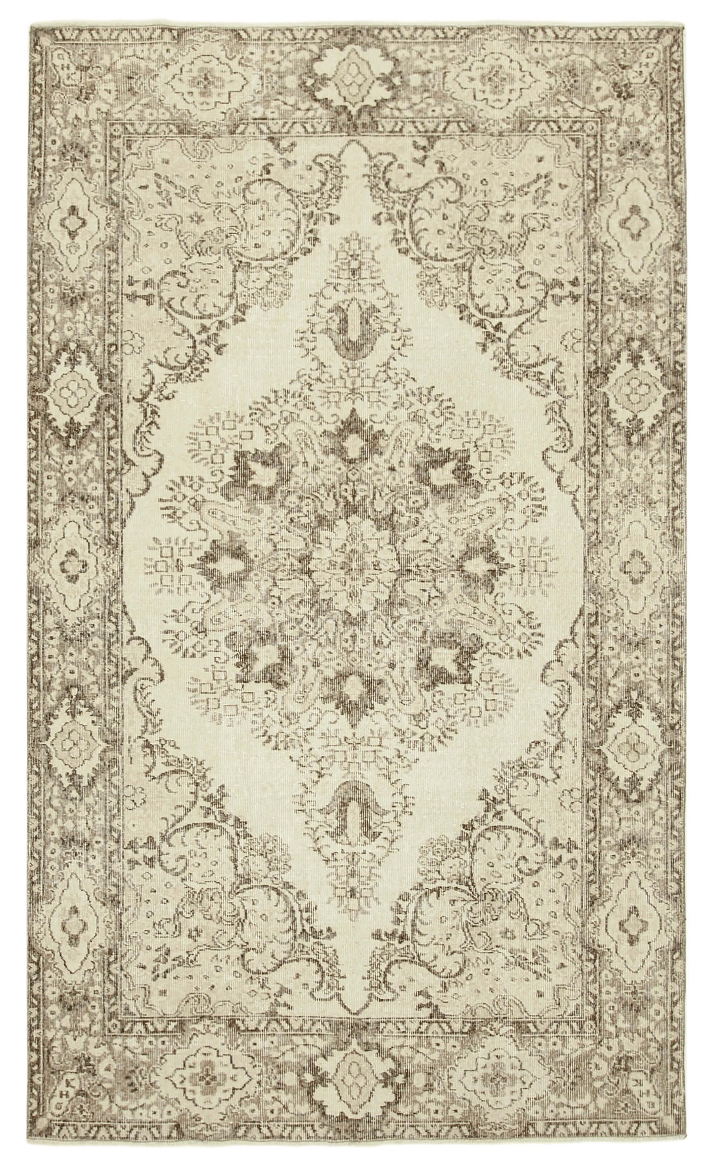 5x9 Beige Turkish Vintage Area Rug - 38884