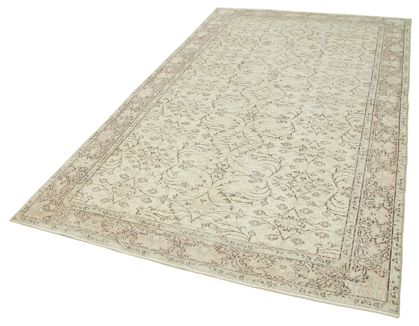 5x9 Beige Turkish Vintage Area Rug - 38886