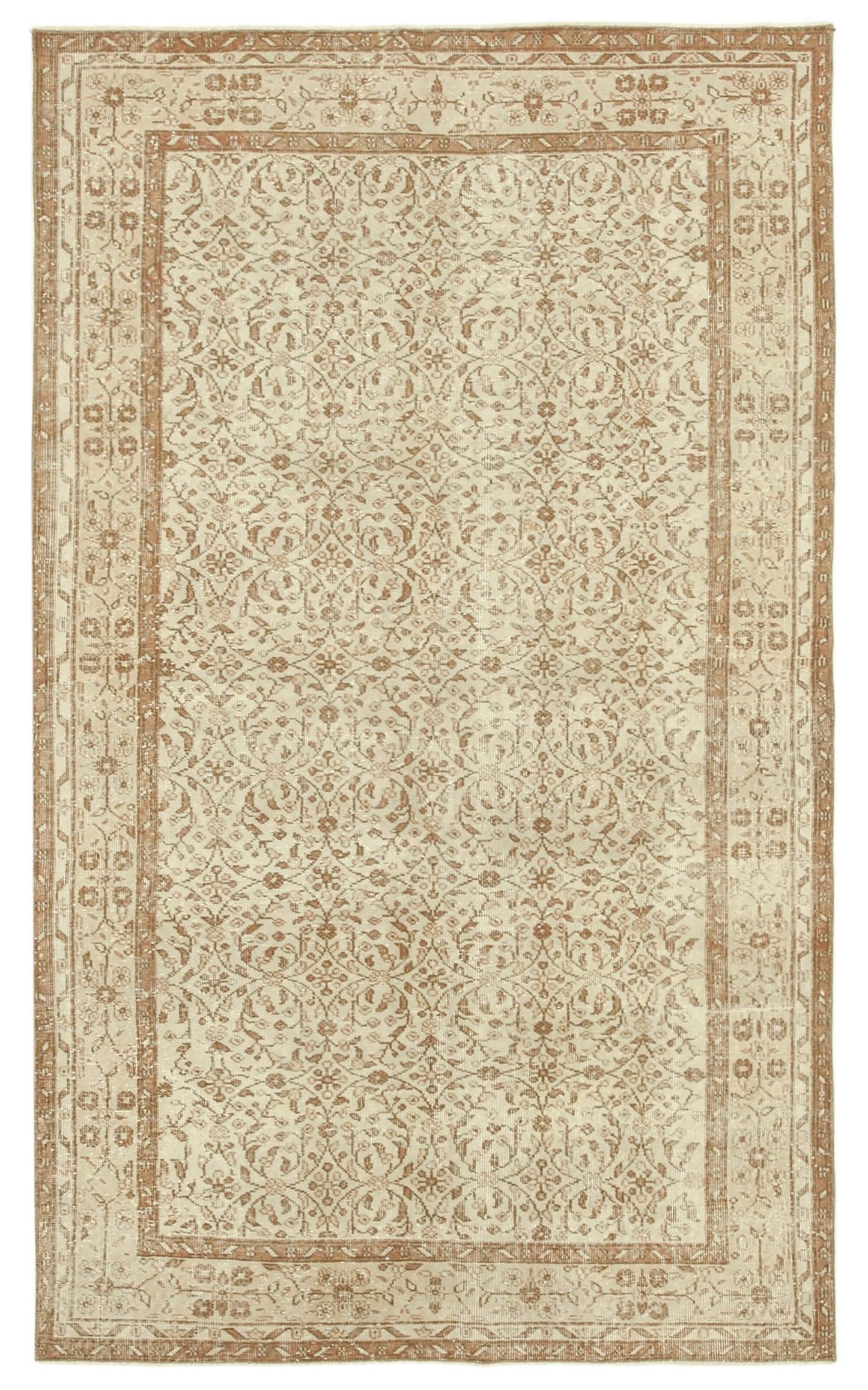 5x9 Beige Turkish Vintage Area Rug - 38887