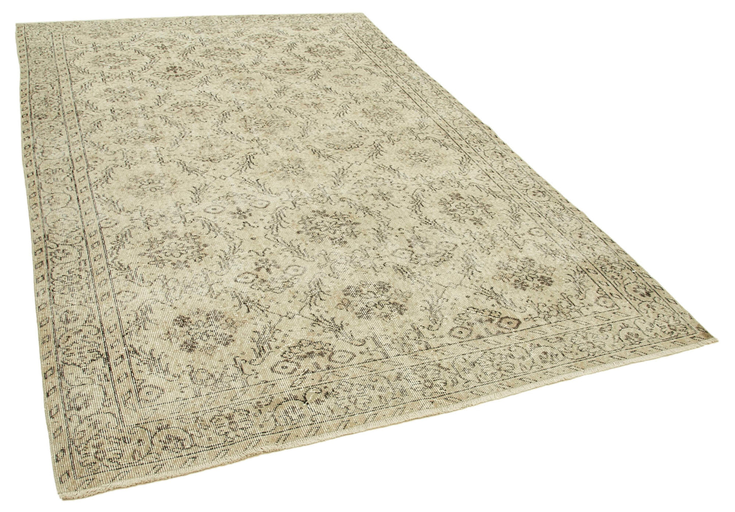 6x9 Beige Turkish Vintage Area Rug - 38891