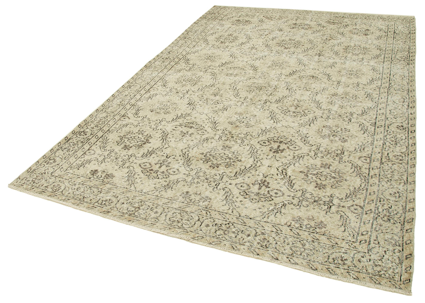 6x9 Beige Turkish Vintage Area Rug - 38891