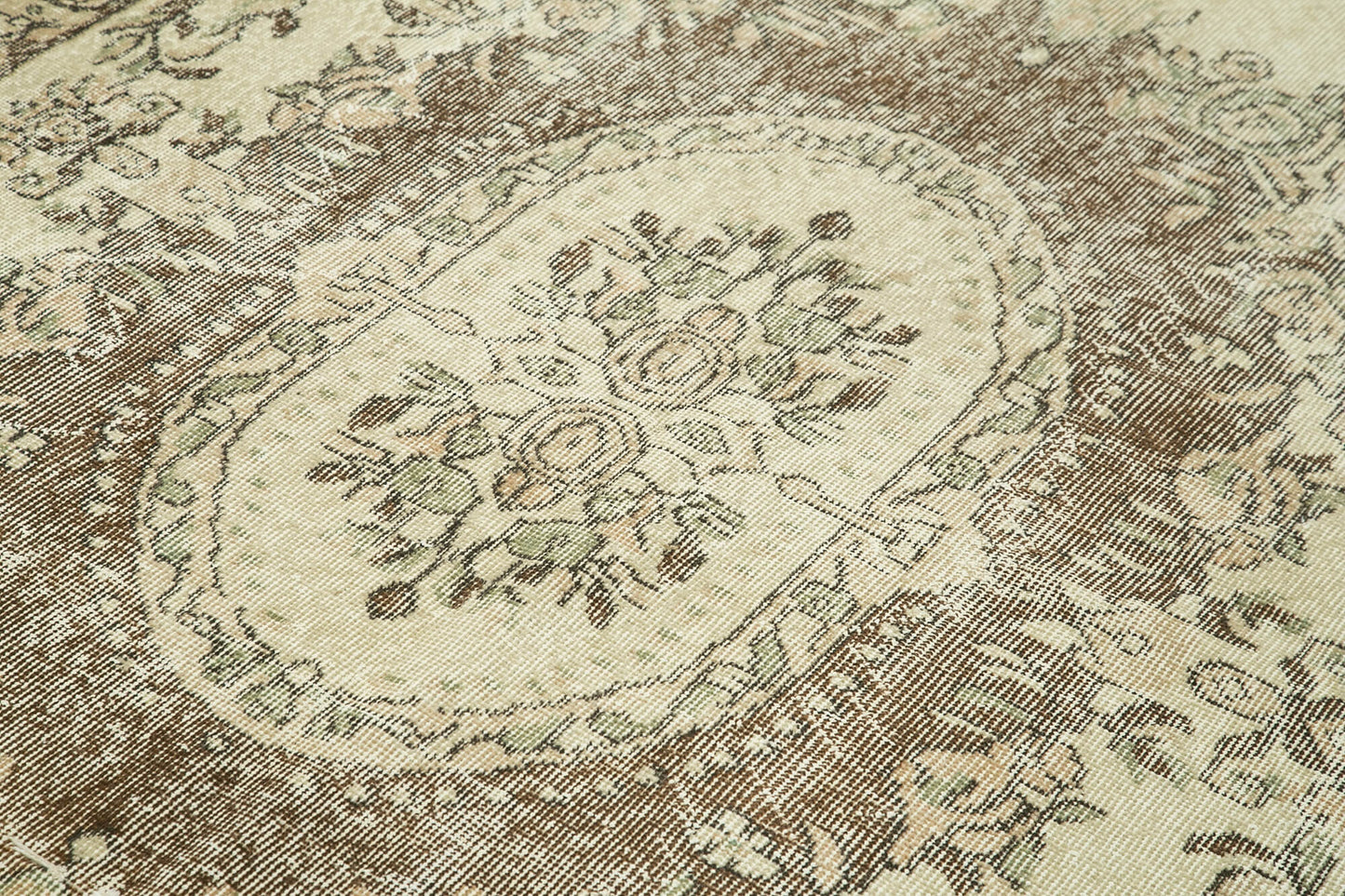 5x9 Beige Turkish Vintage Area Rug - 38901