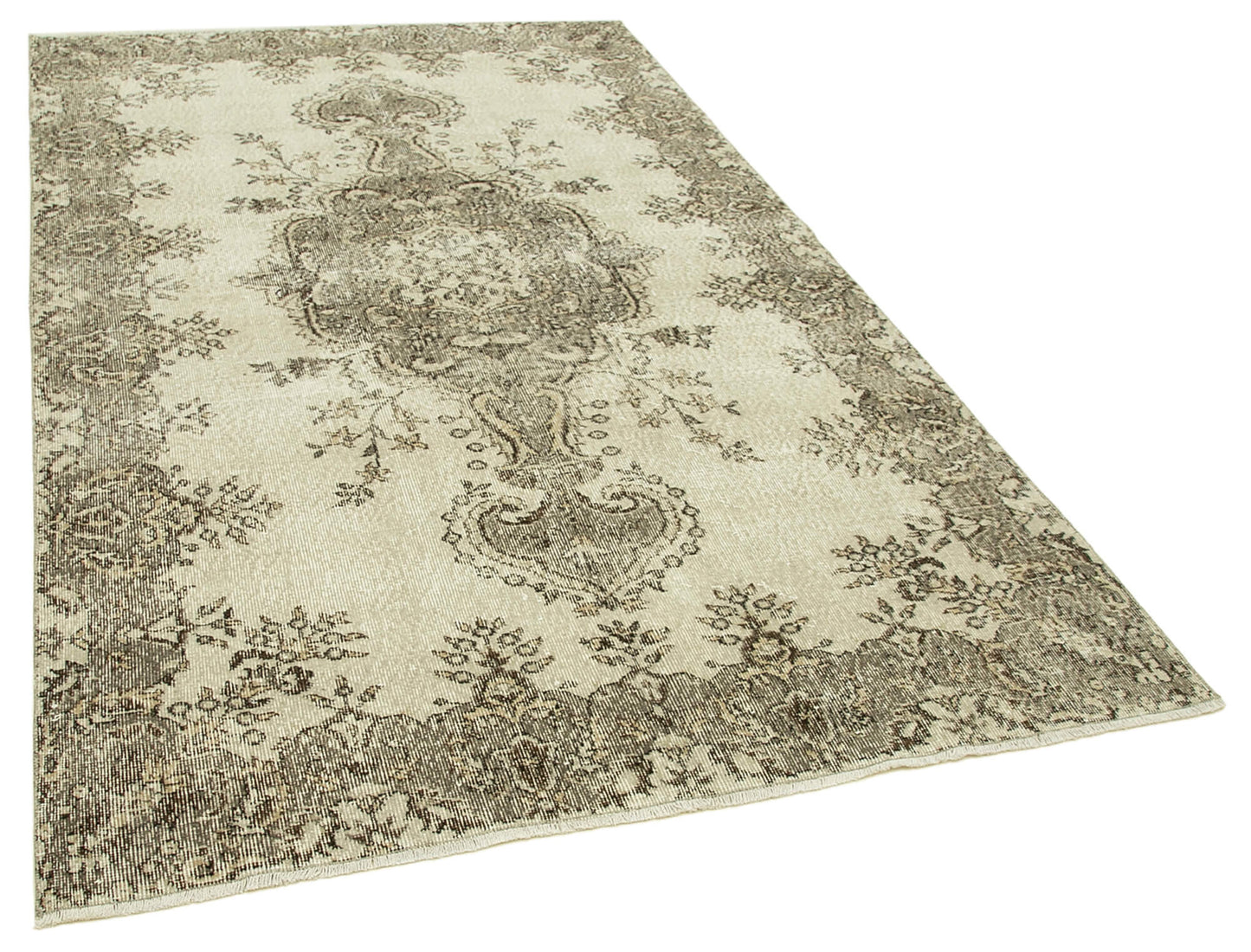 5x8 Beige Turkish Vintage Area Rug - 38908