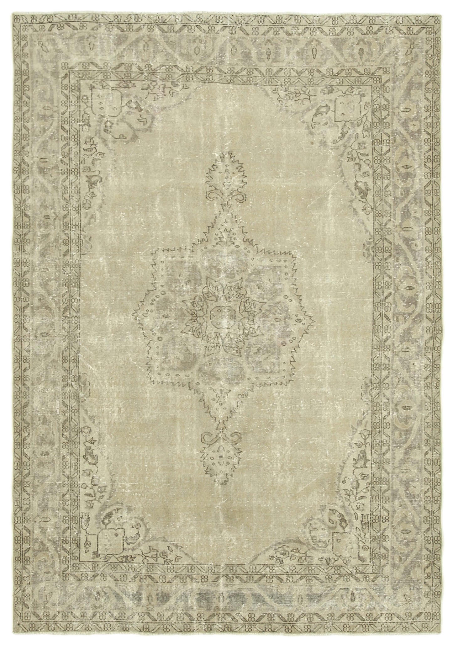6x9 Beige Turkish Vintage Area Rug - 38912