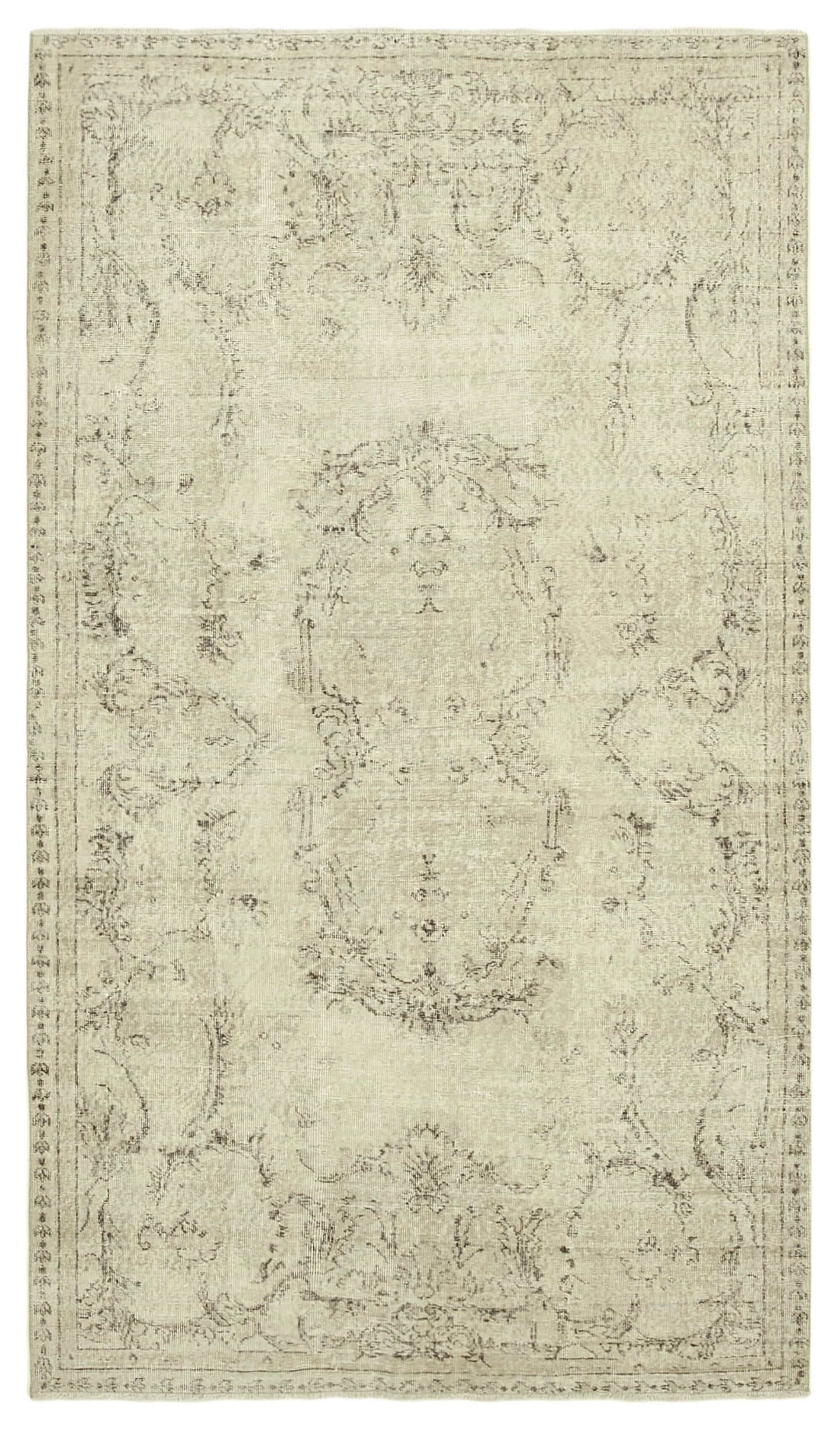 5x9 Beige Turkish Vintage Area Rug - 38924