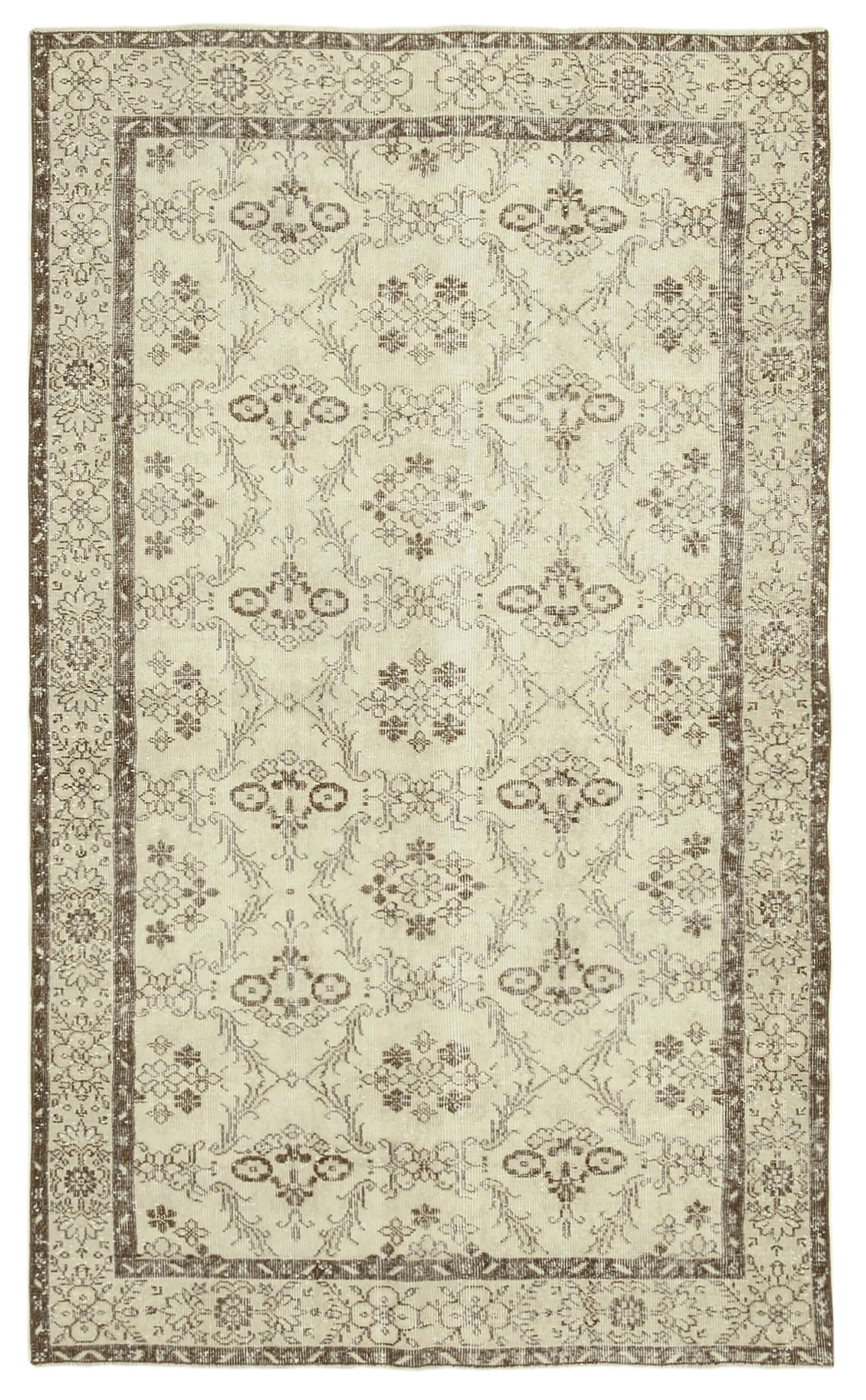 5x9 Beige Turkish Vintage Area Rug - 38928