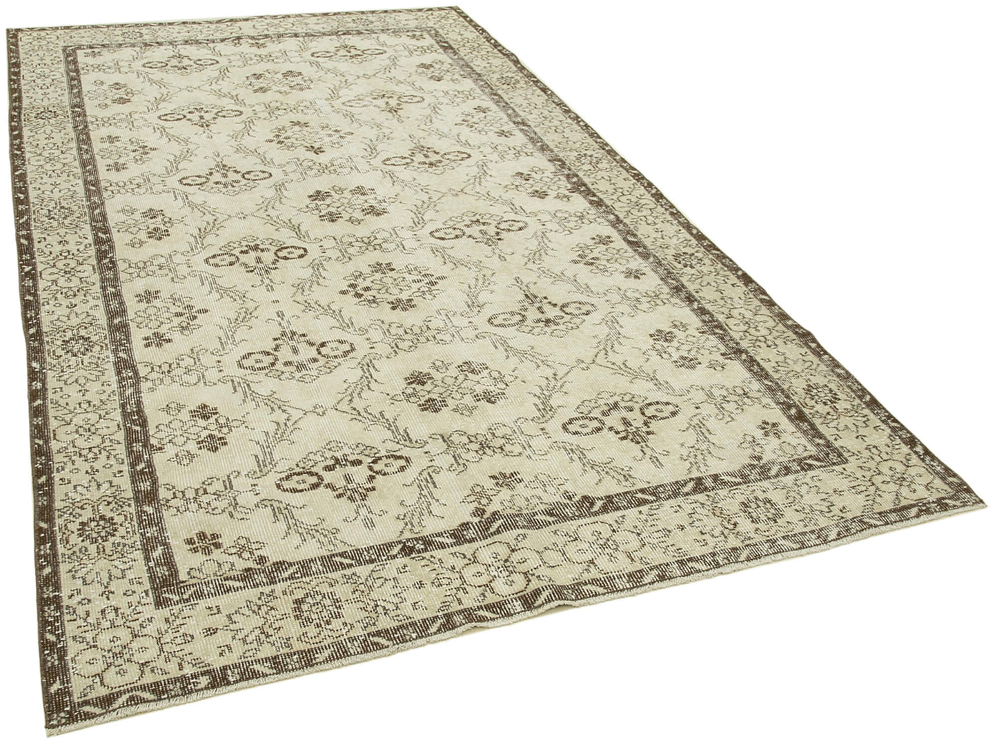 5x9 Beige Turkish Vintage Area Rug - 38928