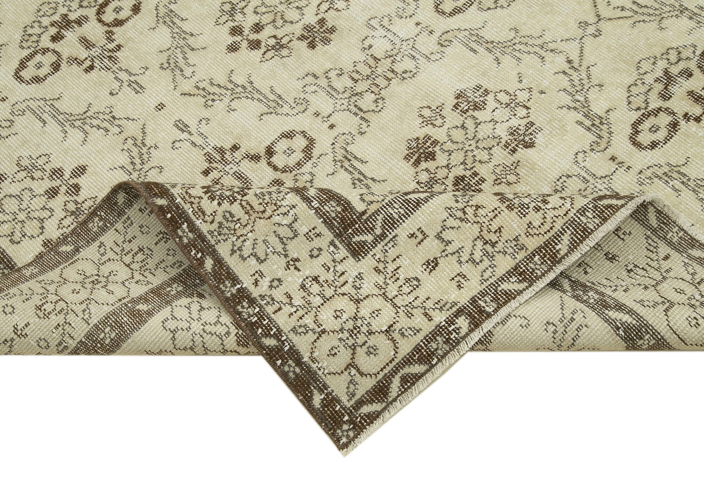 5x9 Beige Turkish Vintage Area Rug - 38928