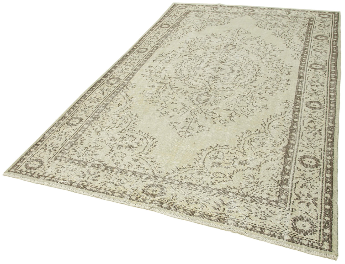 6x9 Beige Turkish Vintage Area Rug - 38932