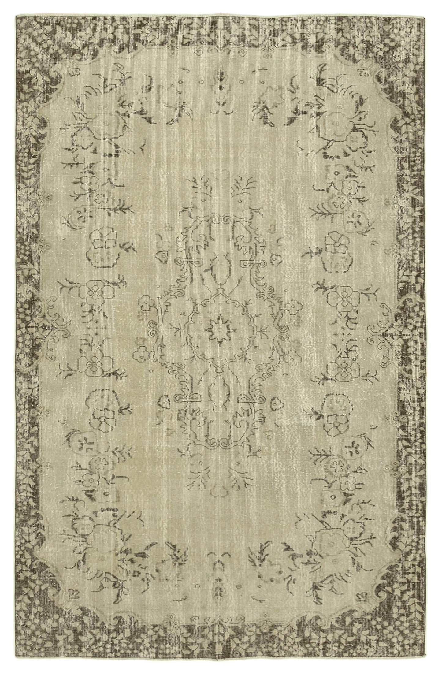 6x10 Beige Turkish Vintage Area Rug - 38935