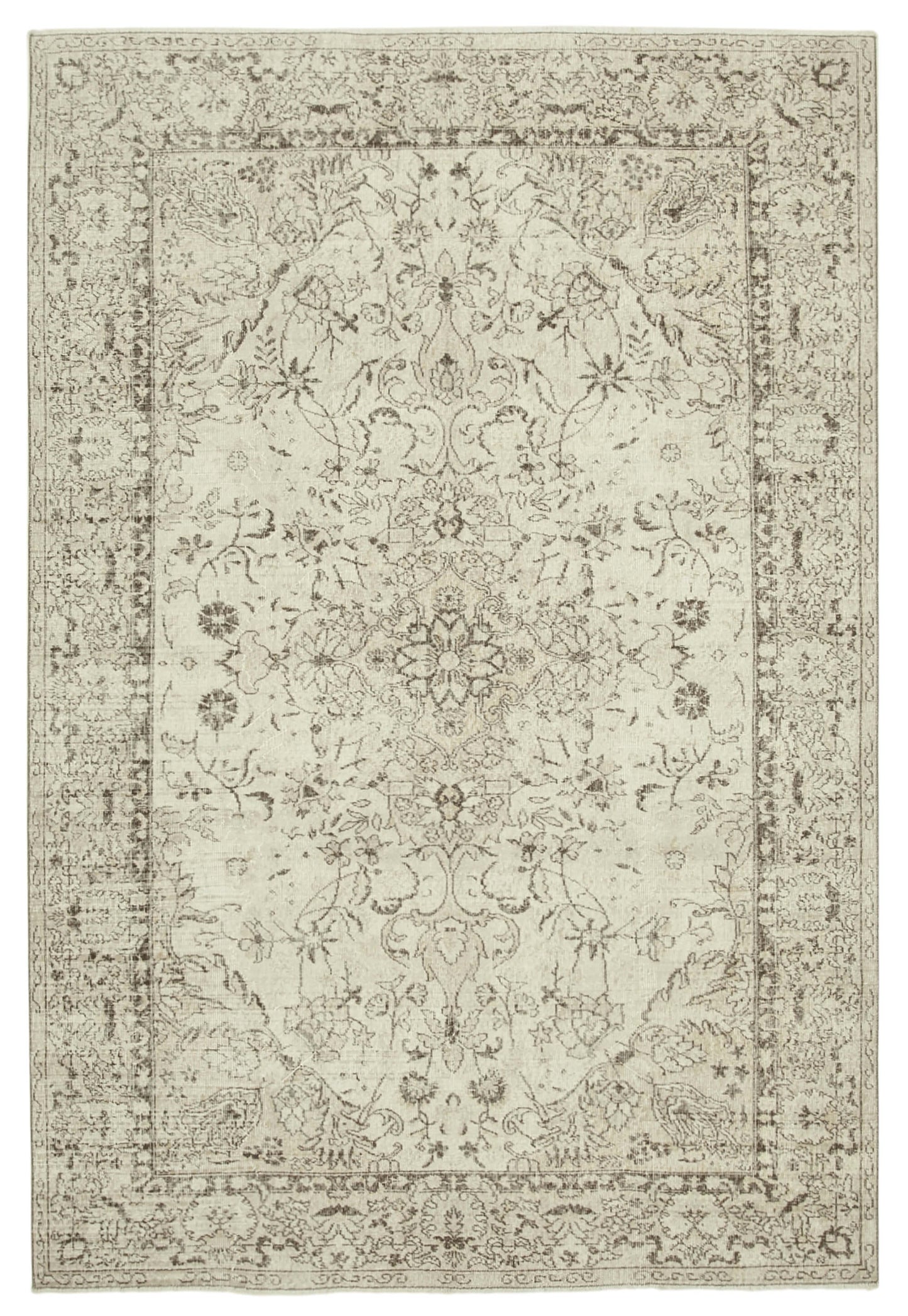 7x10 Beige Turkish Vintage Area Rug - 38955